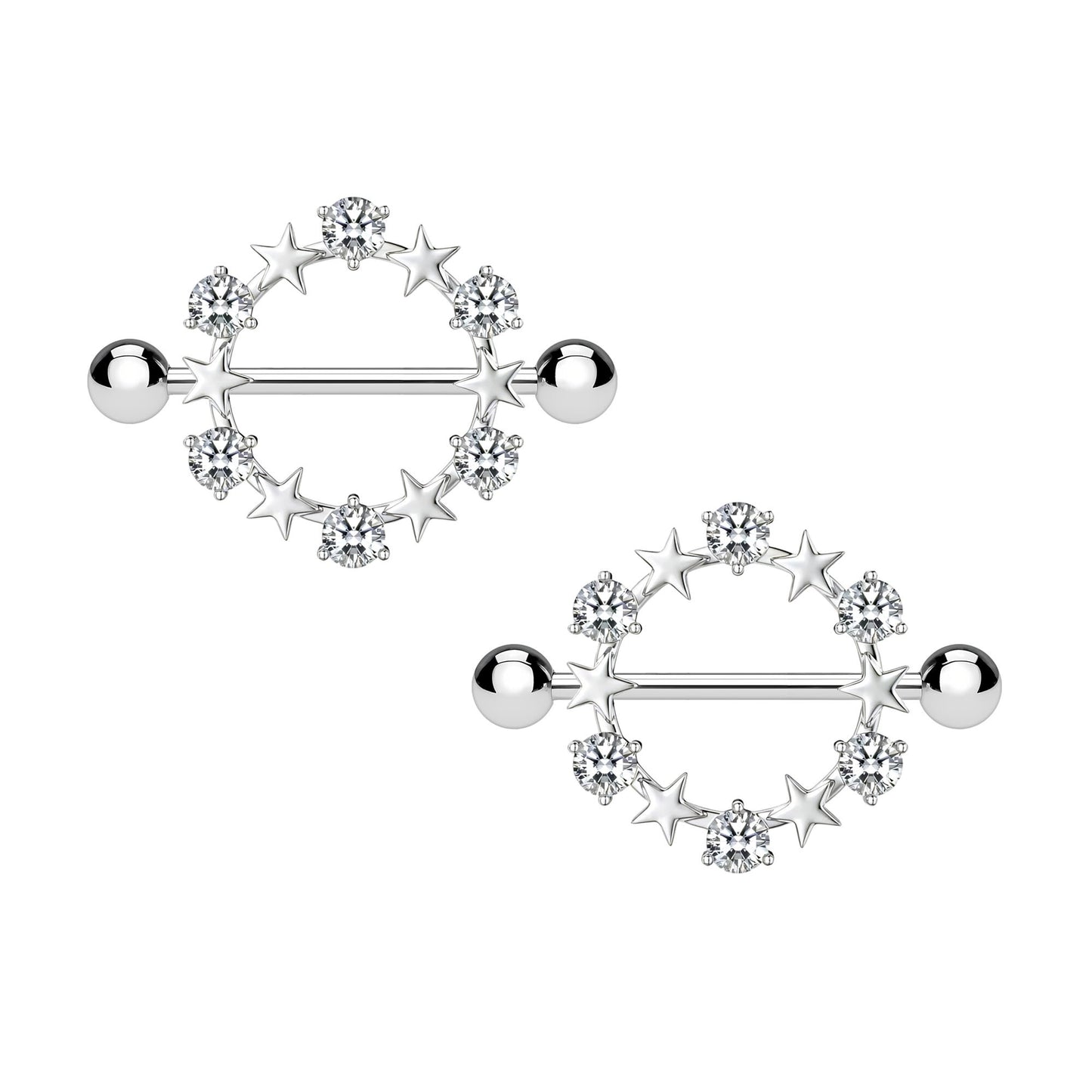 Surgical Steel Nipple Jewelry with Stars and Crystals