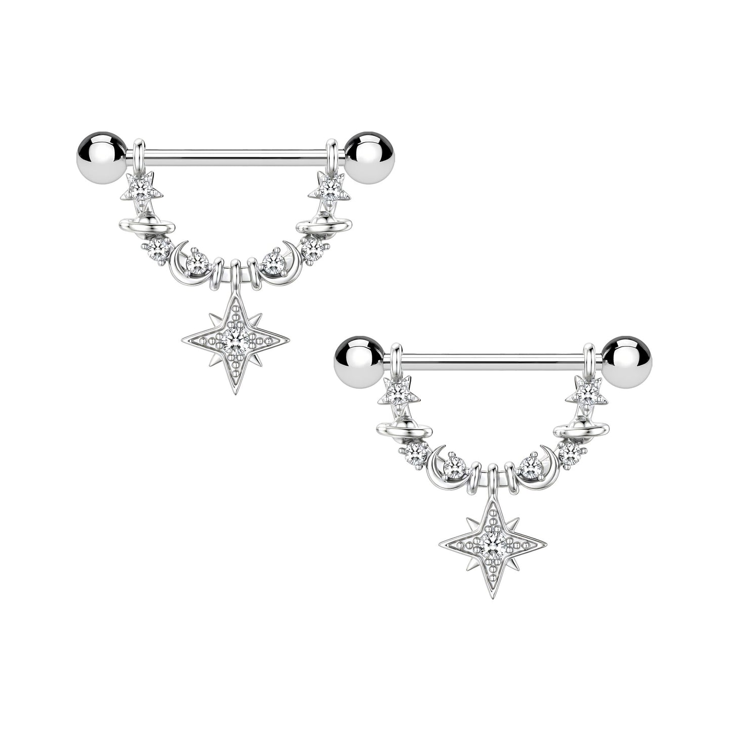 Surgical Steel Nipple Jewelry with Universe and CZ Star