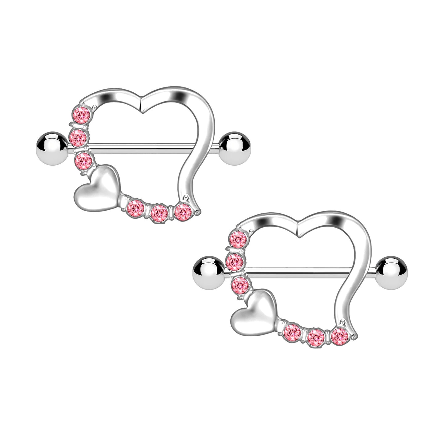 Surgical Steel Nipple Jewelry with Red Heart Ornament