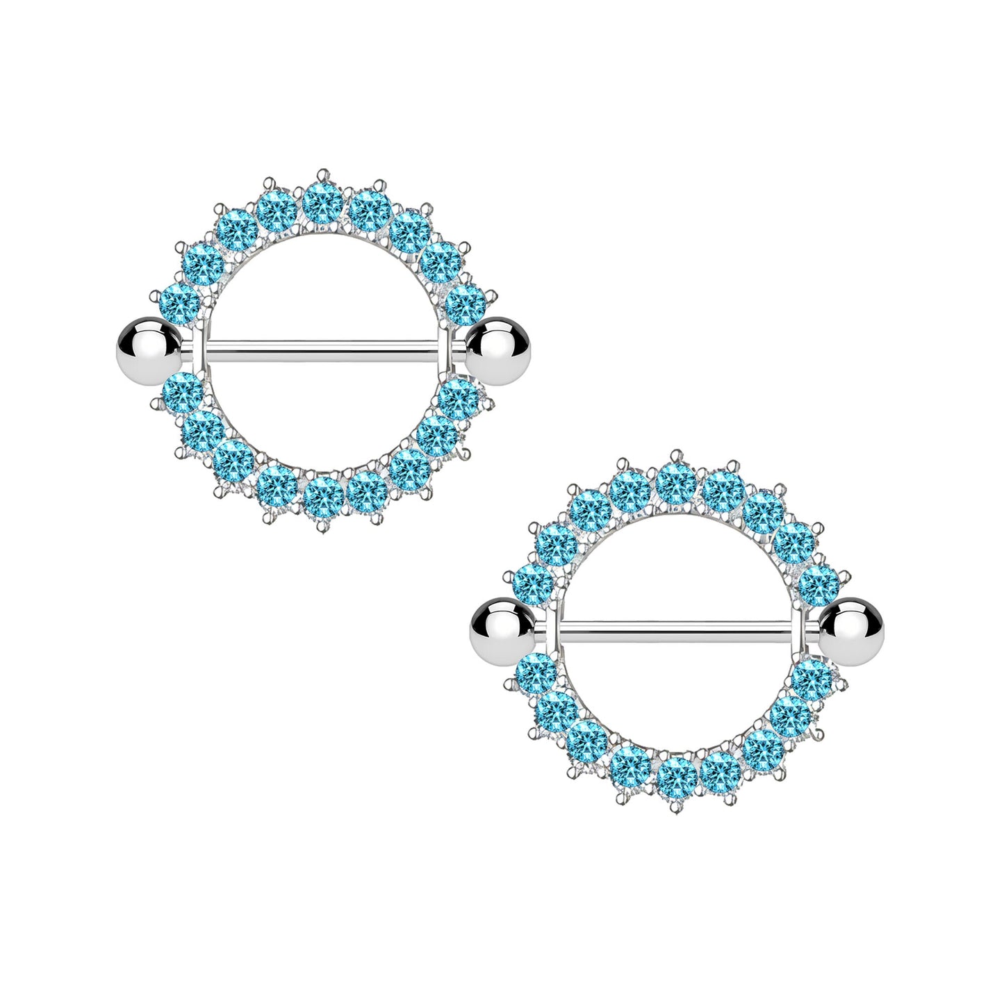 Surgical Steel Nipple Jewelry with Blue CZ Circle Ornament