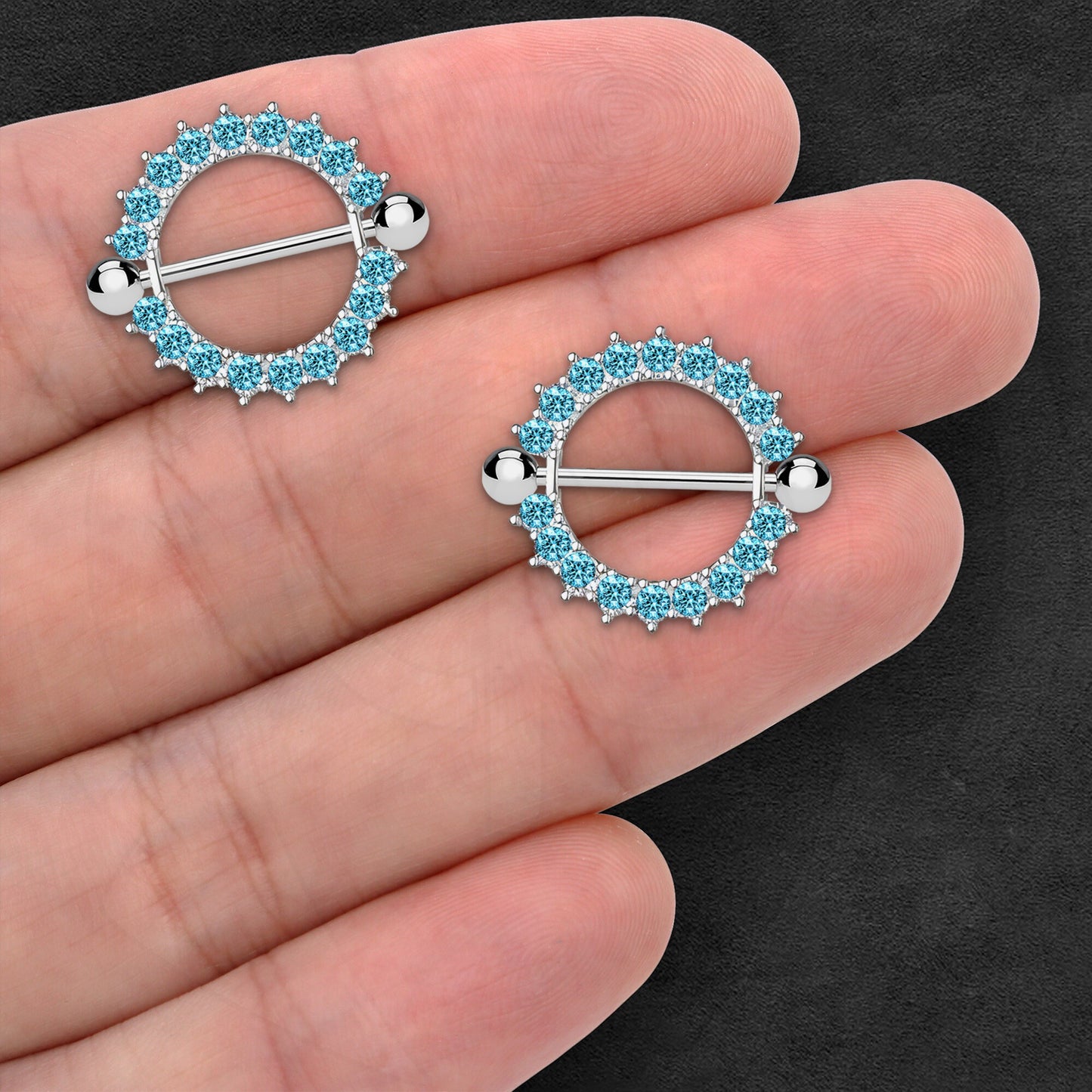 Surgical Steel Nipple Jewelry with Blue CZ Circle Ornament