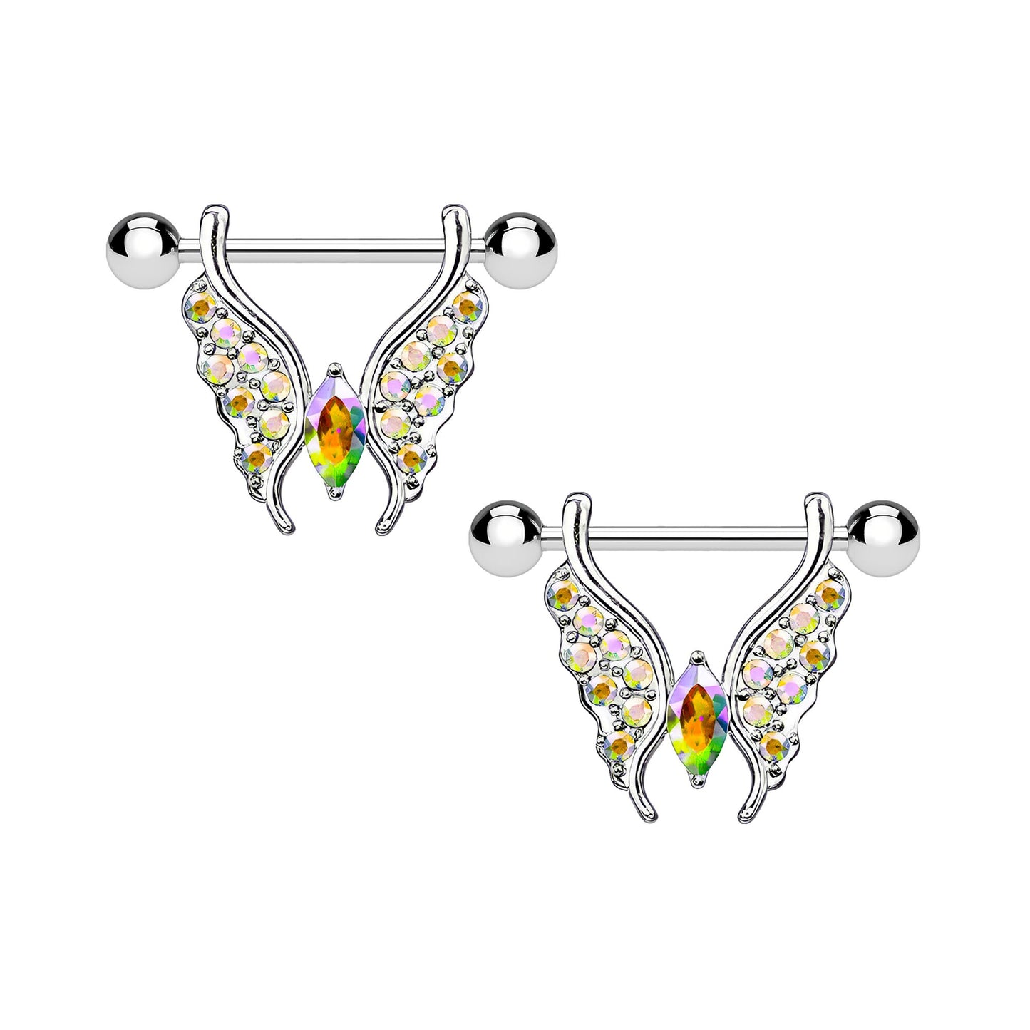 Surgical Steel Nipple Jewelry with Butterfly and Zirconia
