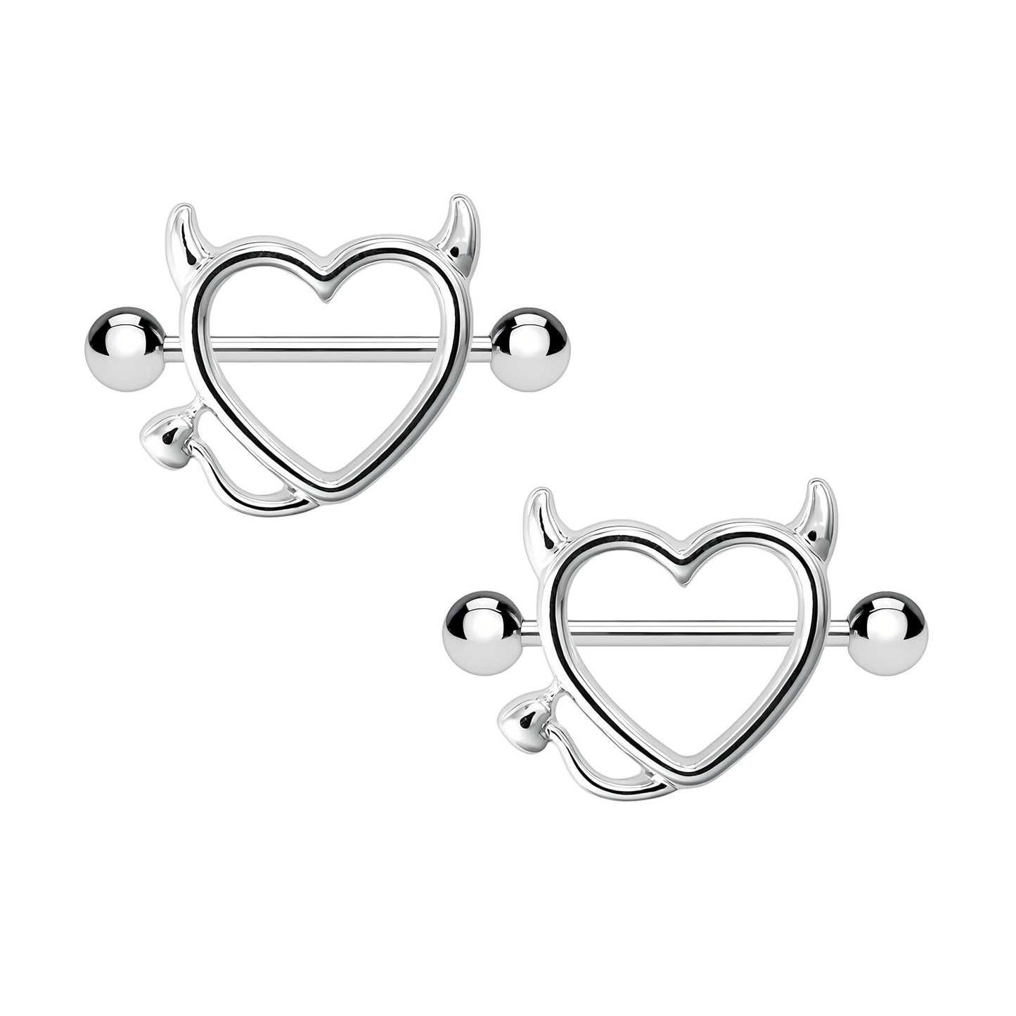 Surgical Steel Nipple Jewelry in Evil Heart Style