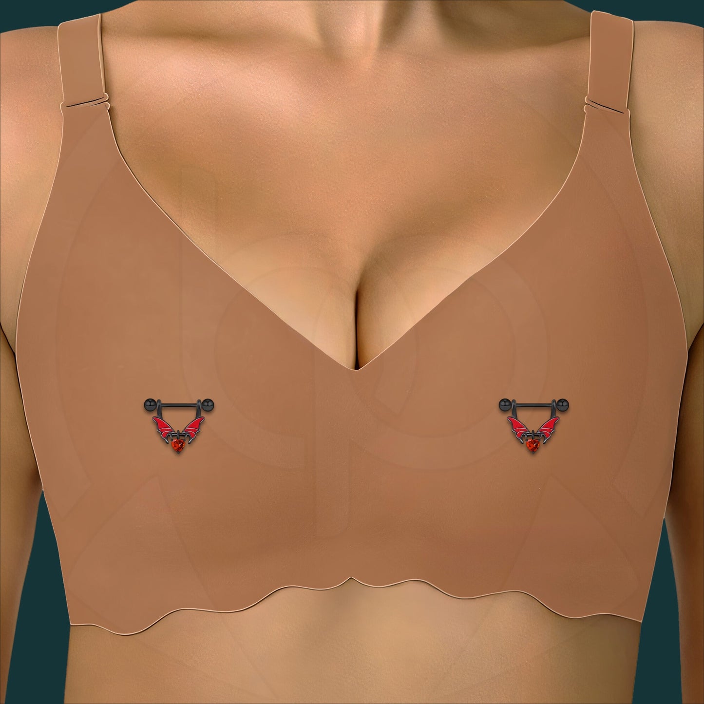 Surgical Steel Nipple Jewelry with Wings and Red Heart