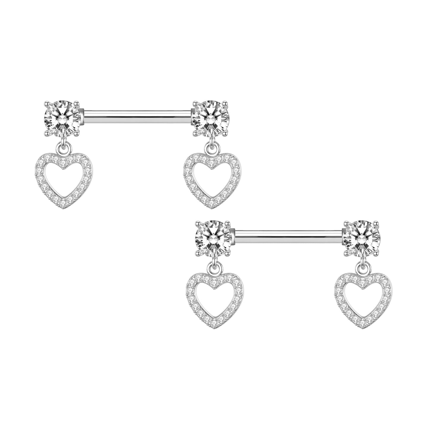 Surgical Steel Nipple Jewelry with Hearts Dangle and CZ