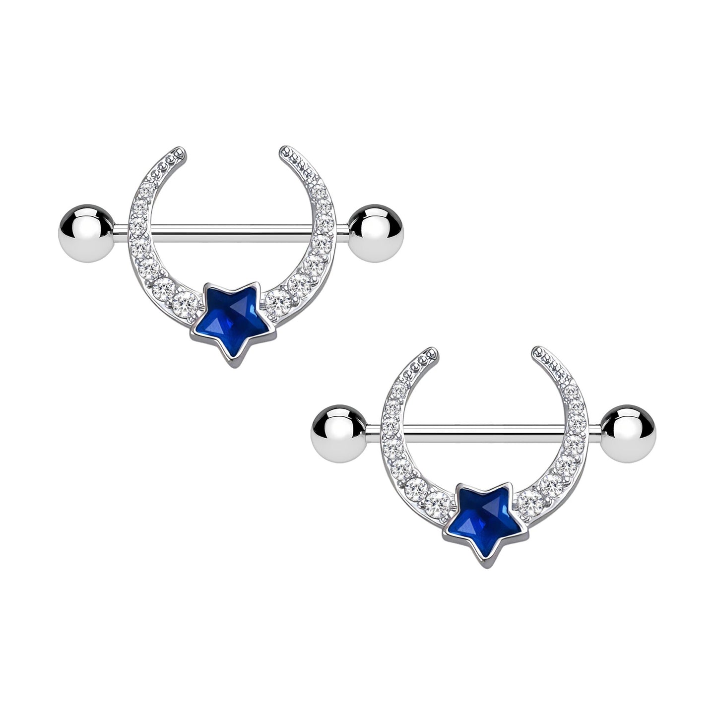 Surgical Steel Nipple Jewelry with Moon and Blue Star