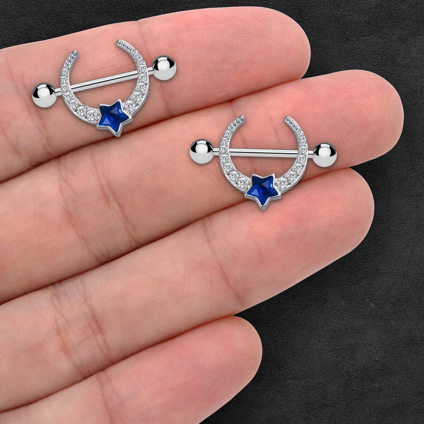 Surgical Steel Nipple Jewelry with Moon and Blue Star