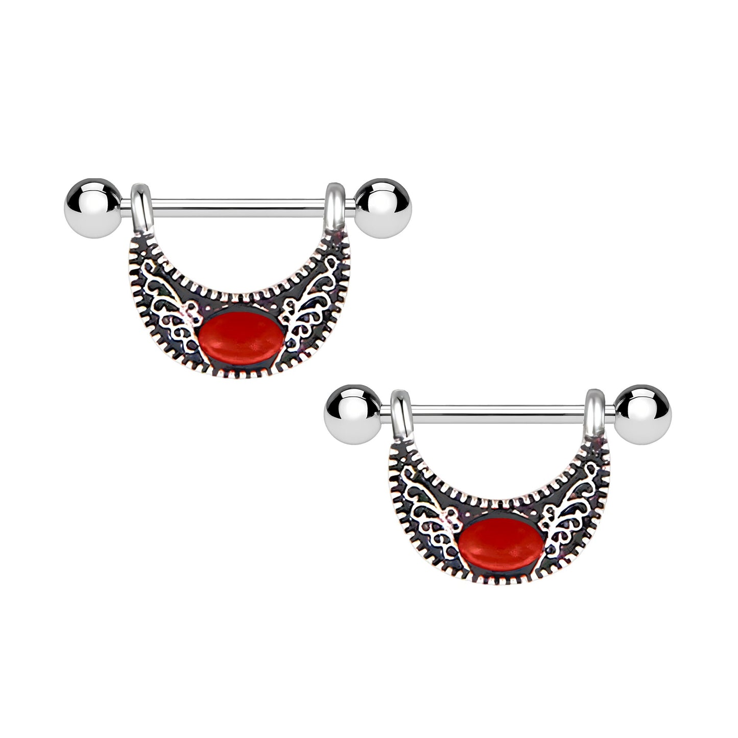 Surgical Steel Nipple Jewelry with Tribal Ornament