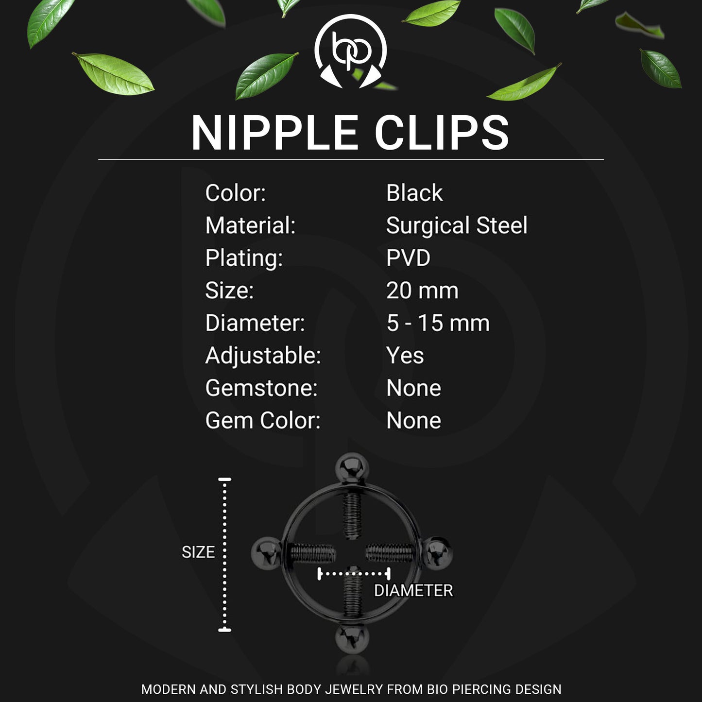 Surgical Steel Nipple Clips in Round Shape with Screws