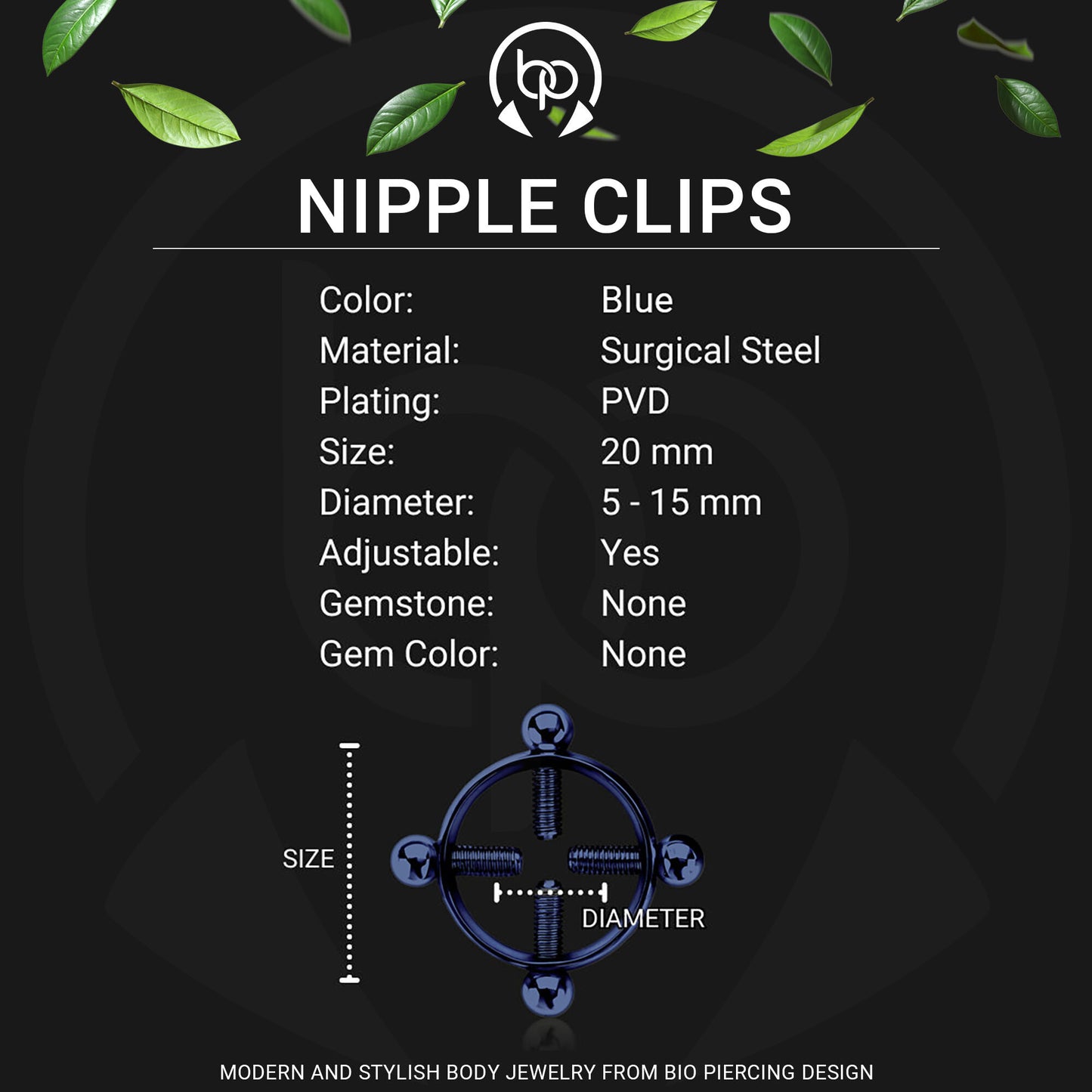 Surgical Steel Nipple Clips in Round Shape with Screws