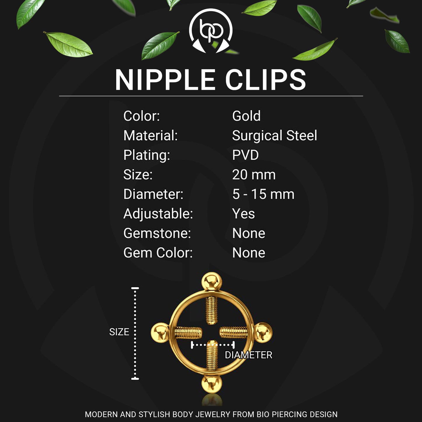 Surgical Steel Nipple Clips in Round Shape with Screws