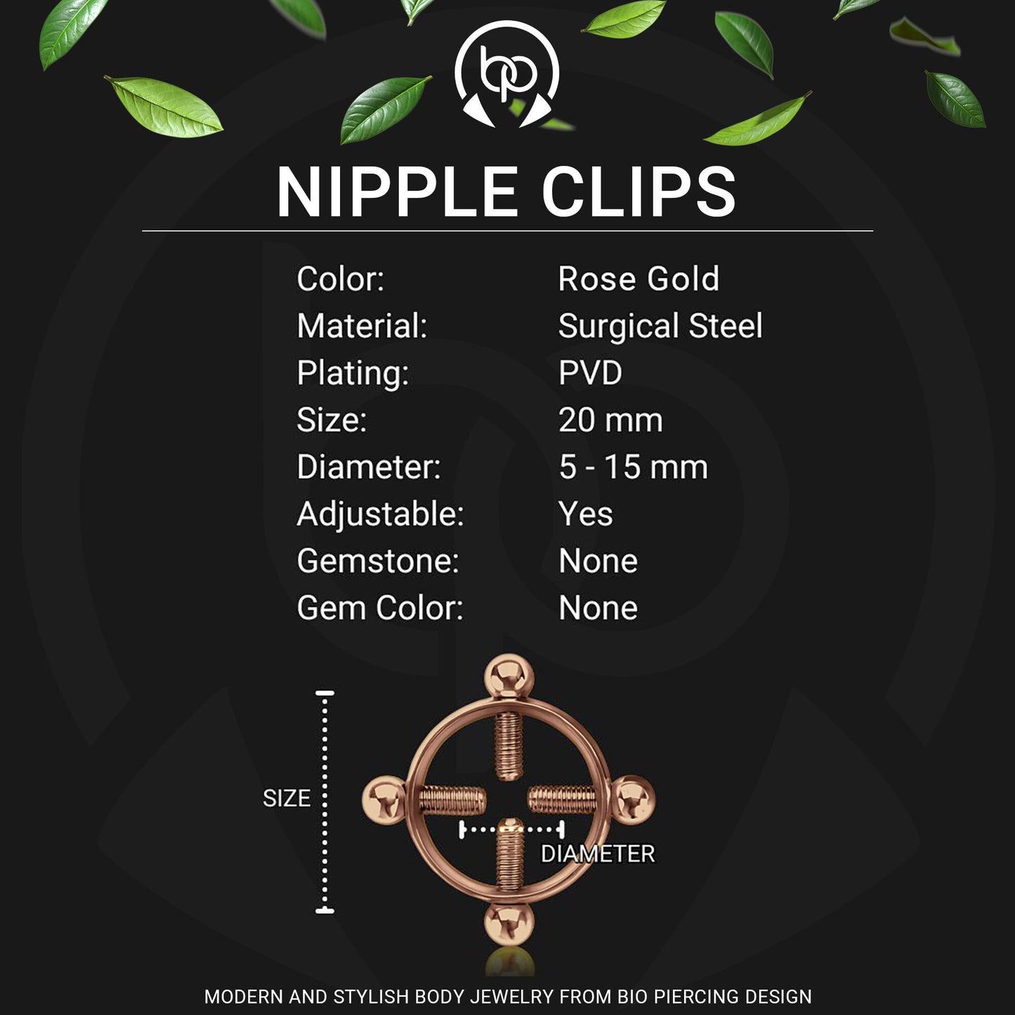 Surgical Steel Nipple Clips in Round Shape with Screws