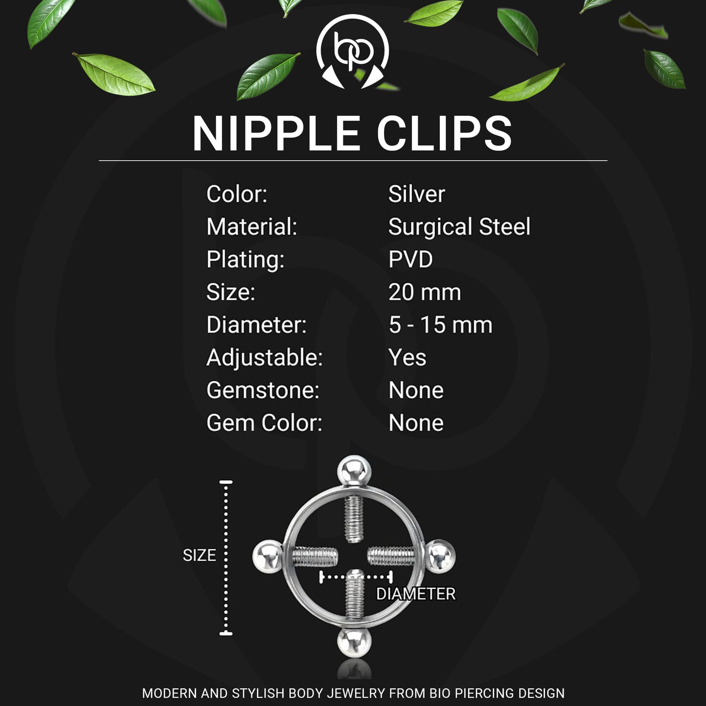 Surgical Steel Nipple Clips in Round Shape with Screws