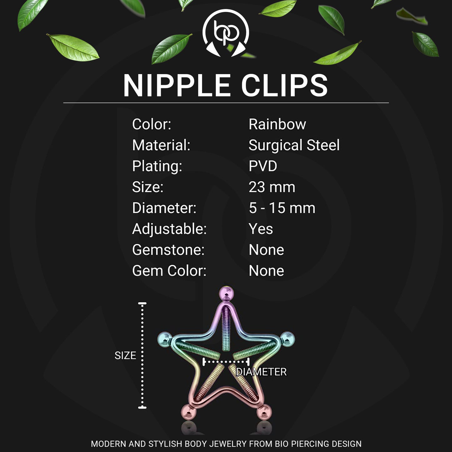 Surgical Steel Nipple Clips in Star Shape with Screws