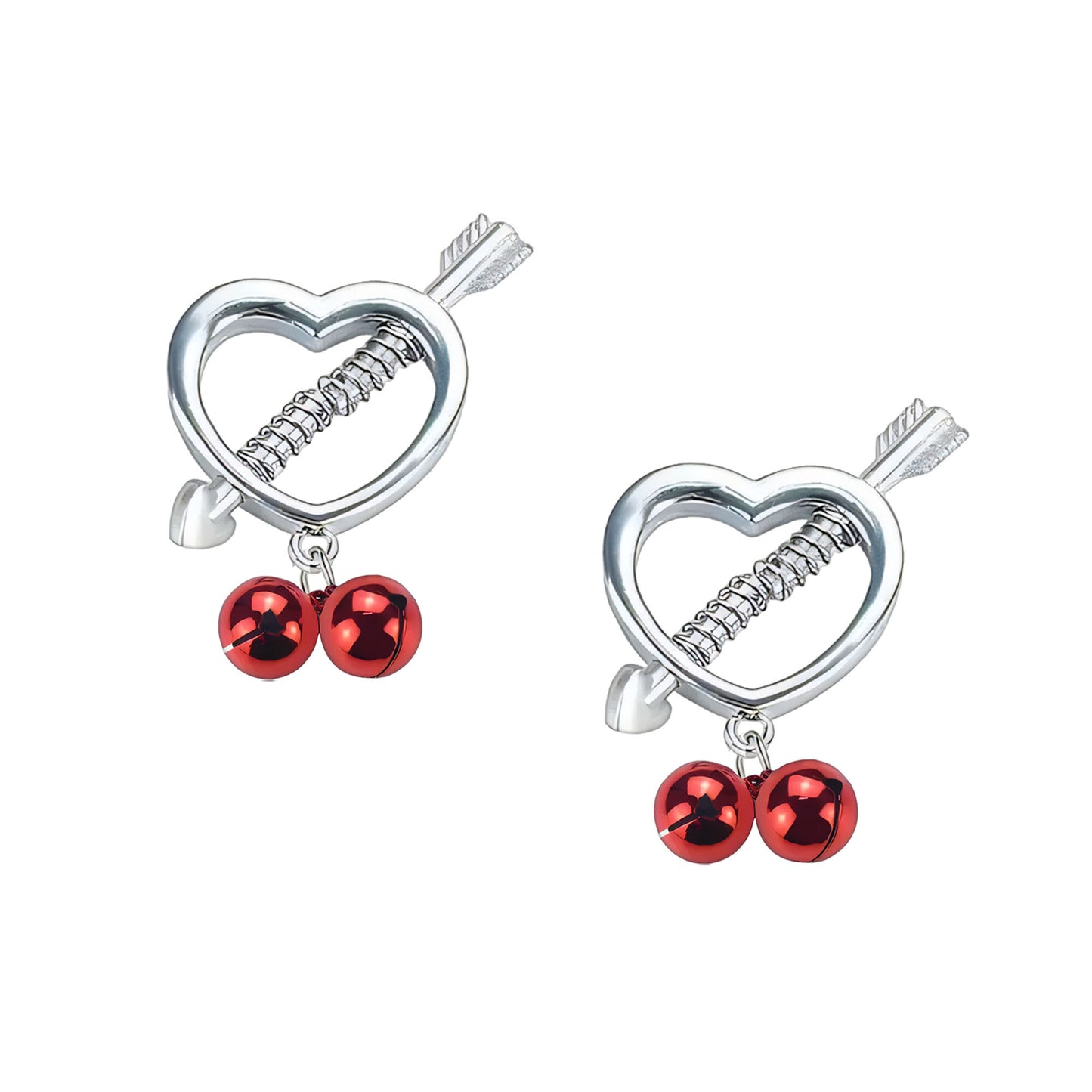 Surgical Steel Nipple Clips in Heart Shape with Bells