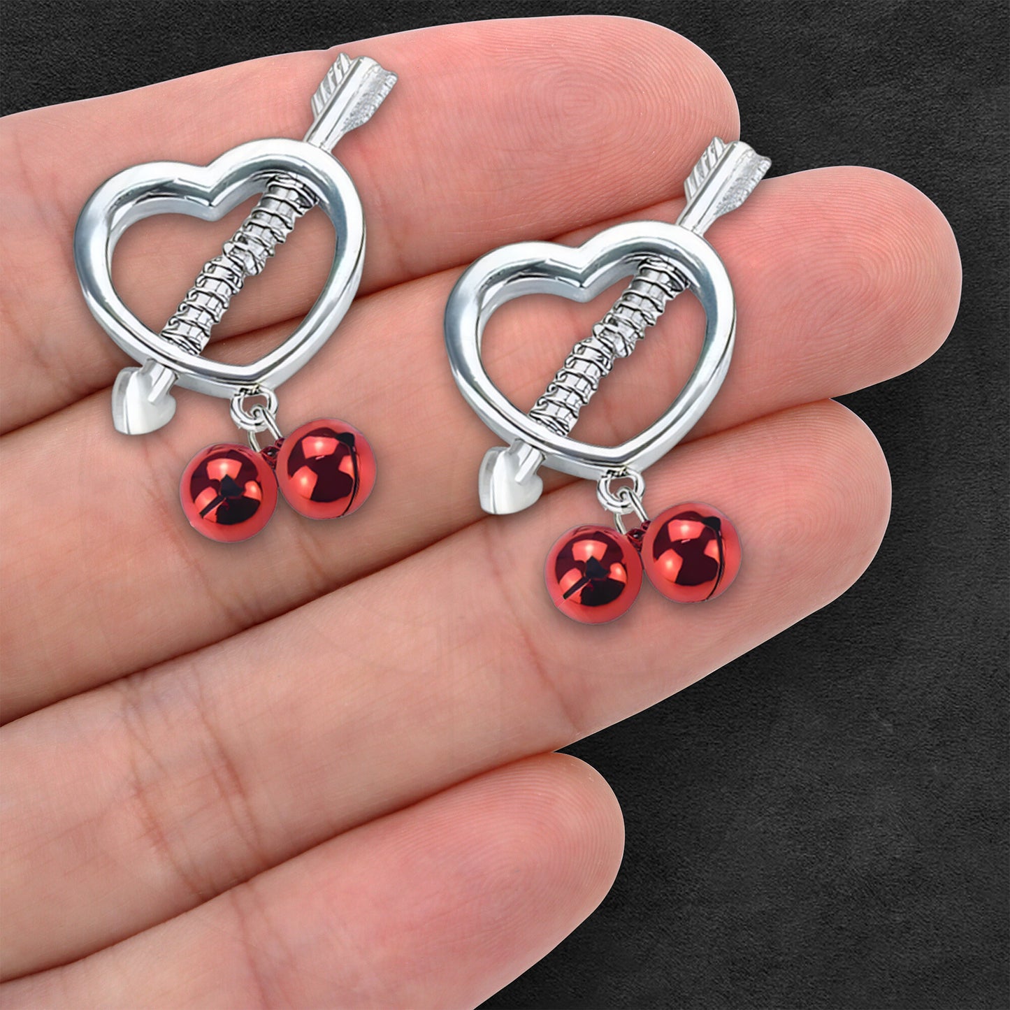 Surgical Steel Nipple Clips in Heart Shape with Bells
