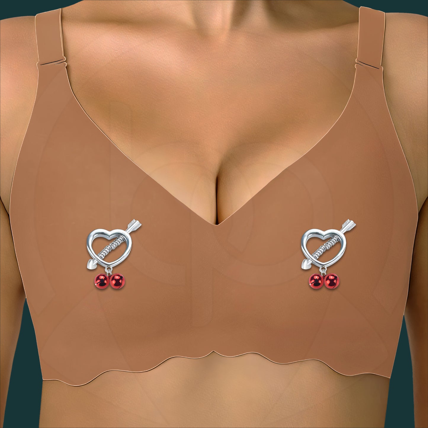 Surgical Steel Nipple Clips in Heart Shape with Bells
