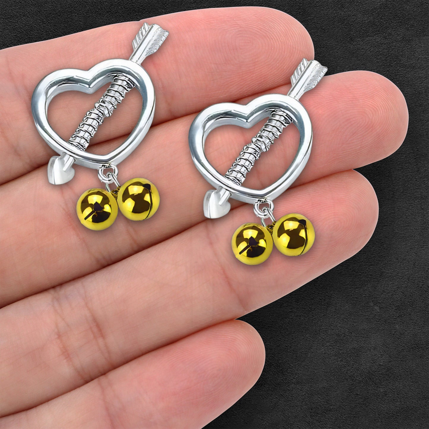 Surgical Steel Nipple Clips in Heart Shape with Bells