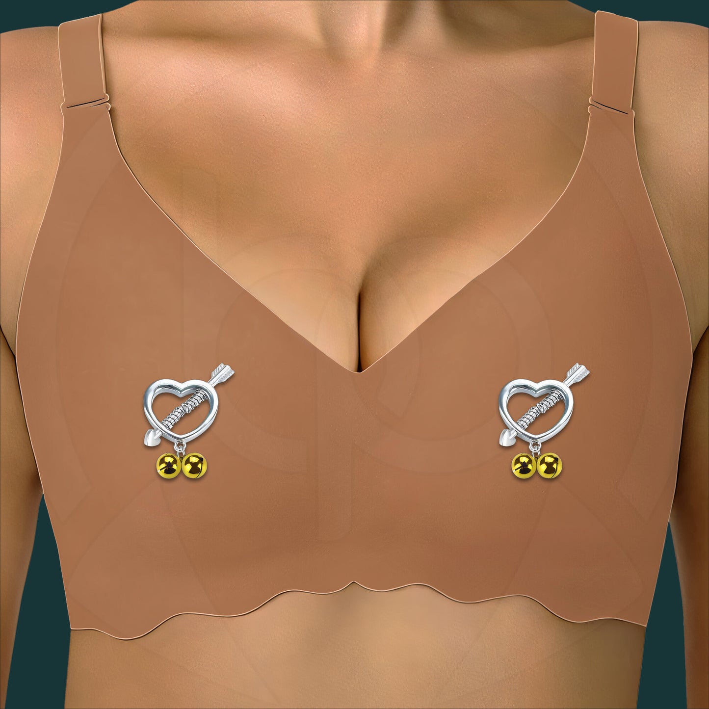 Surgical Steel Nipple Clips in Heart Shape with Bells
