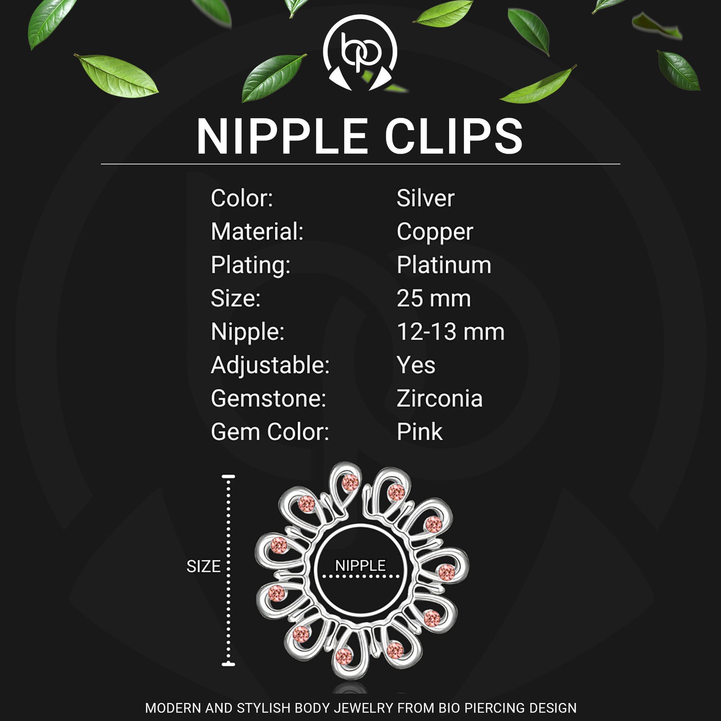 Silver Plated Nipple Clips in Modern Style with Zirconia