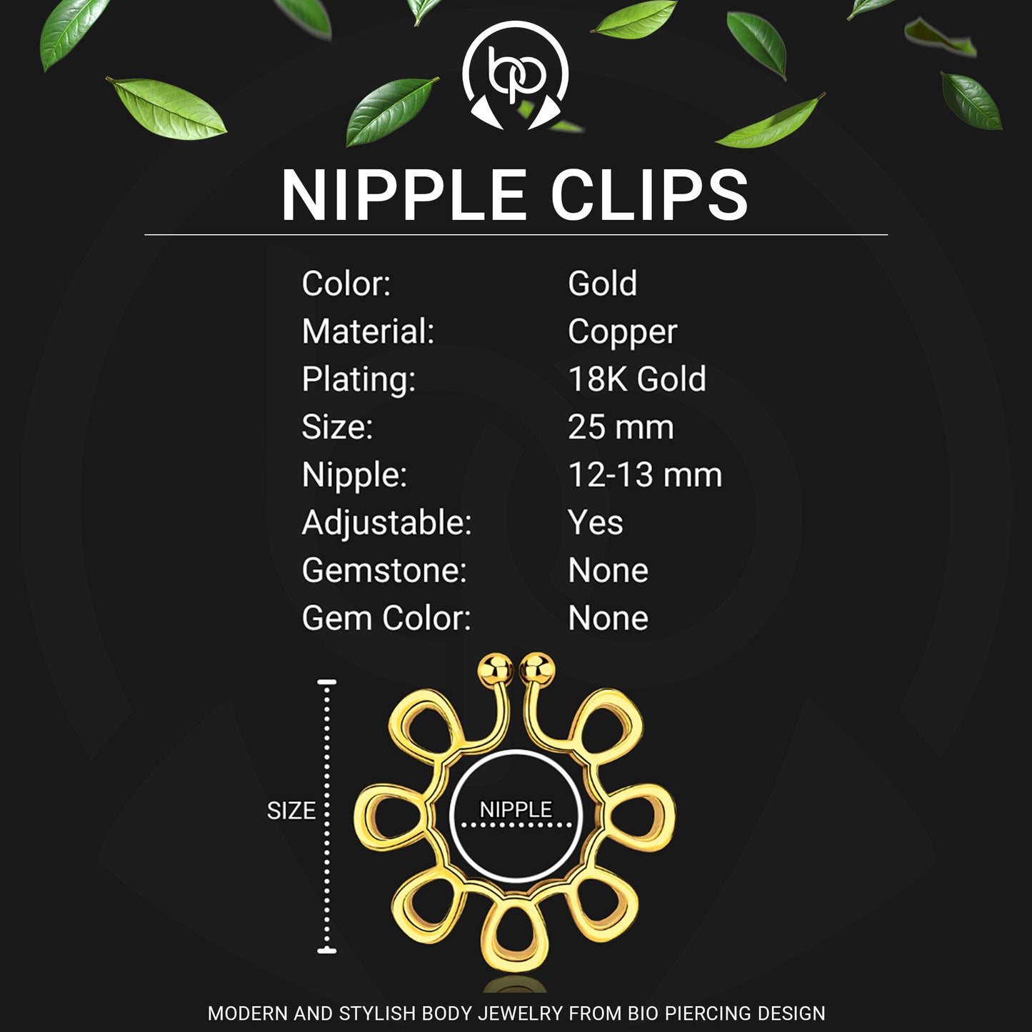 Gold Plated Nipple Clips in Modern Style