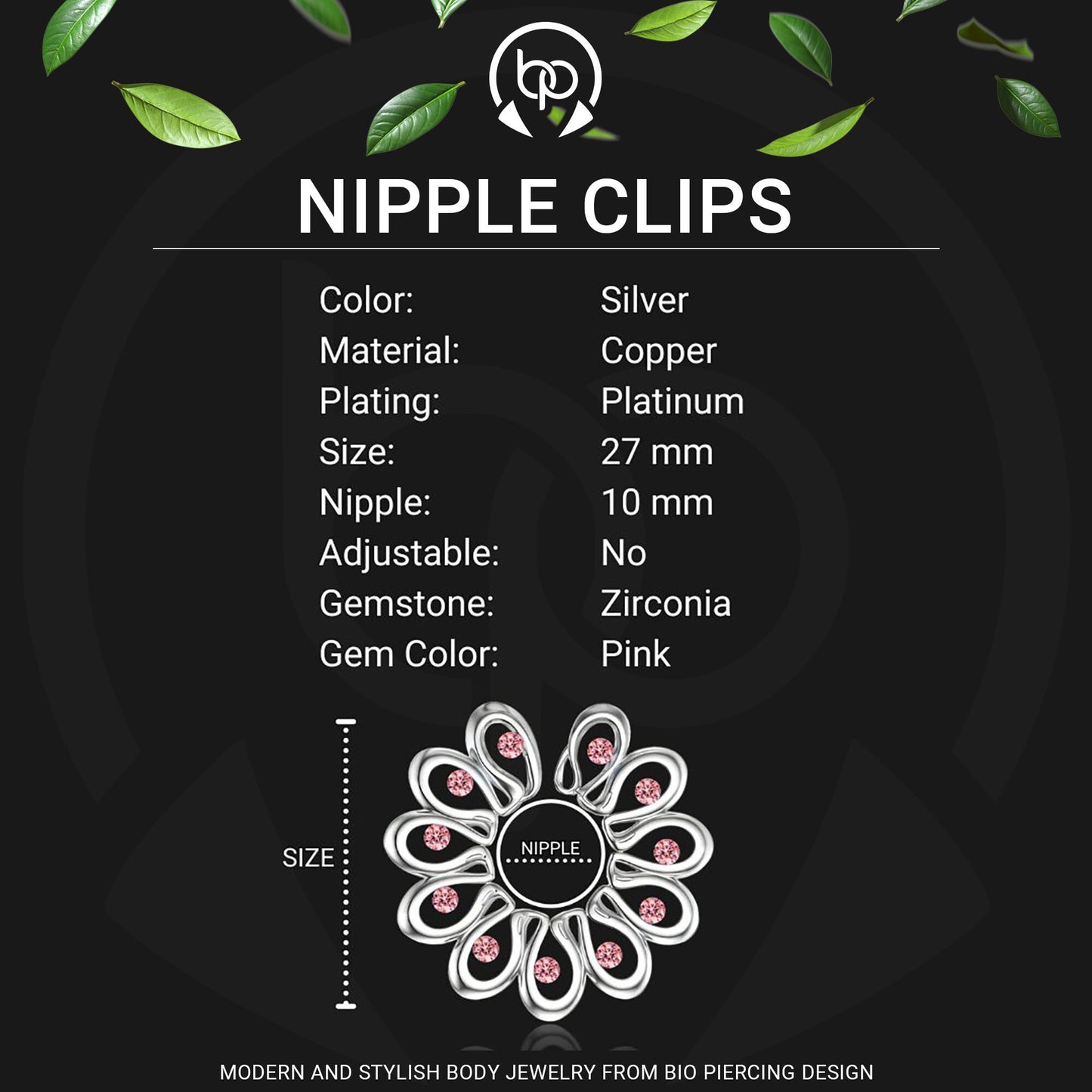 Silver Plated Nipple Clips in Modern Style with Zirconia