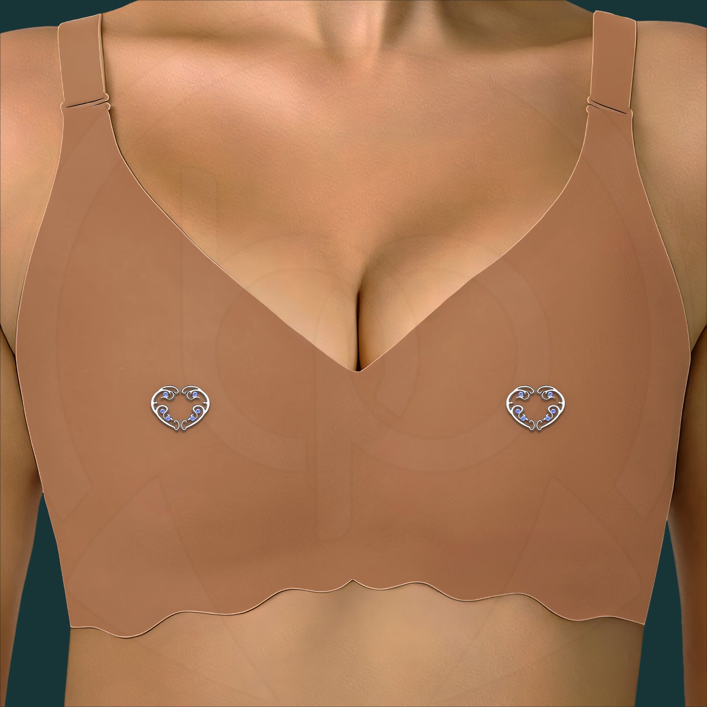 Silver Plated Nipple Clips in Heart Shape with Zirconia