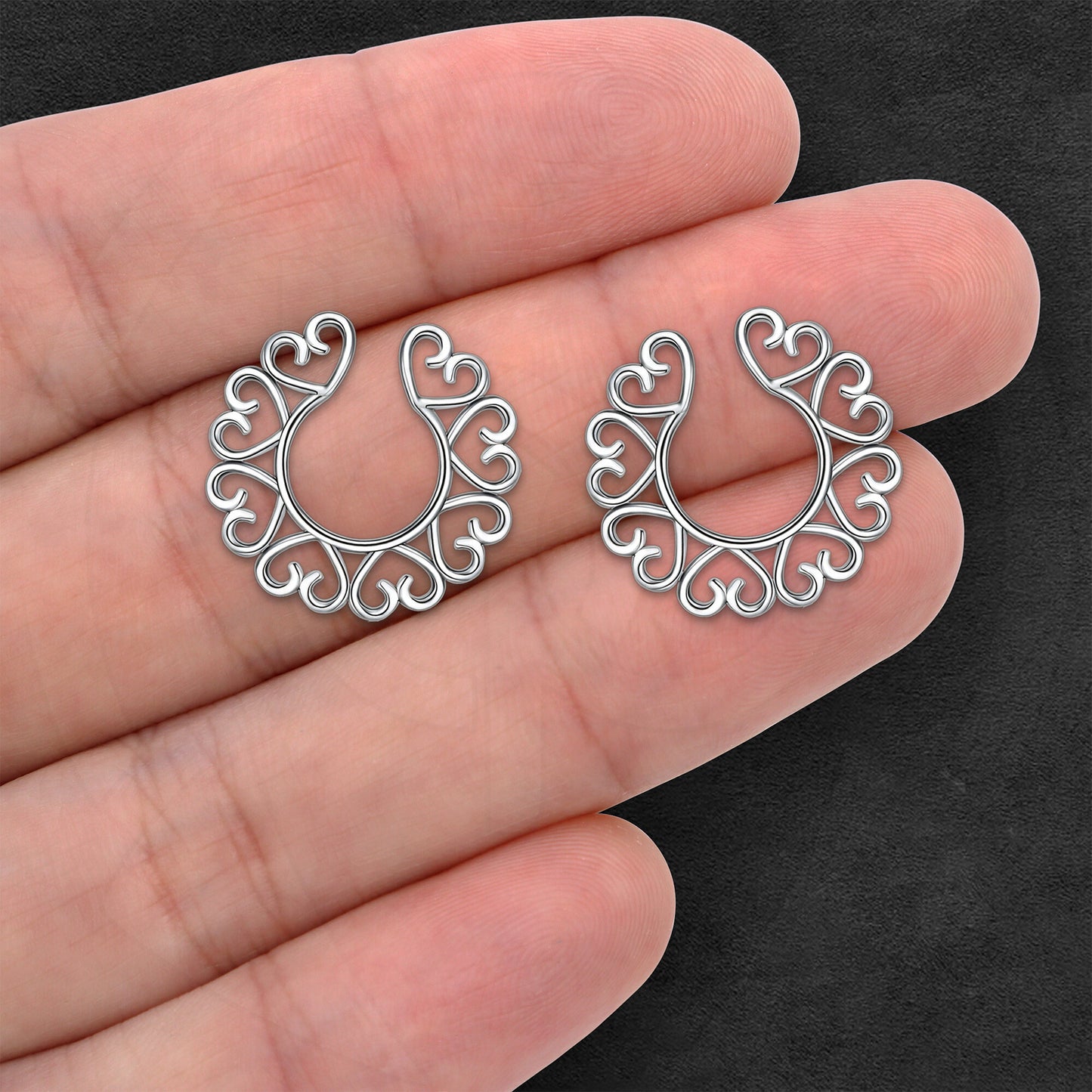 Silver Plated Nipple Clips in Hearts Design