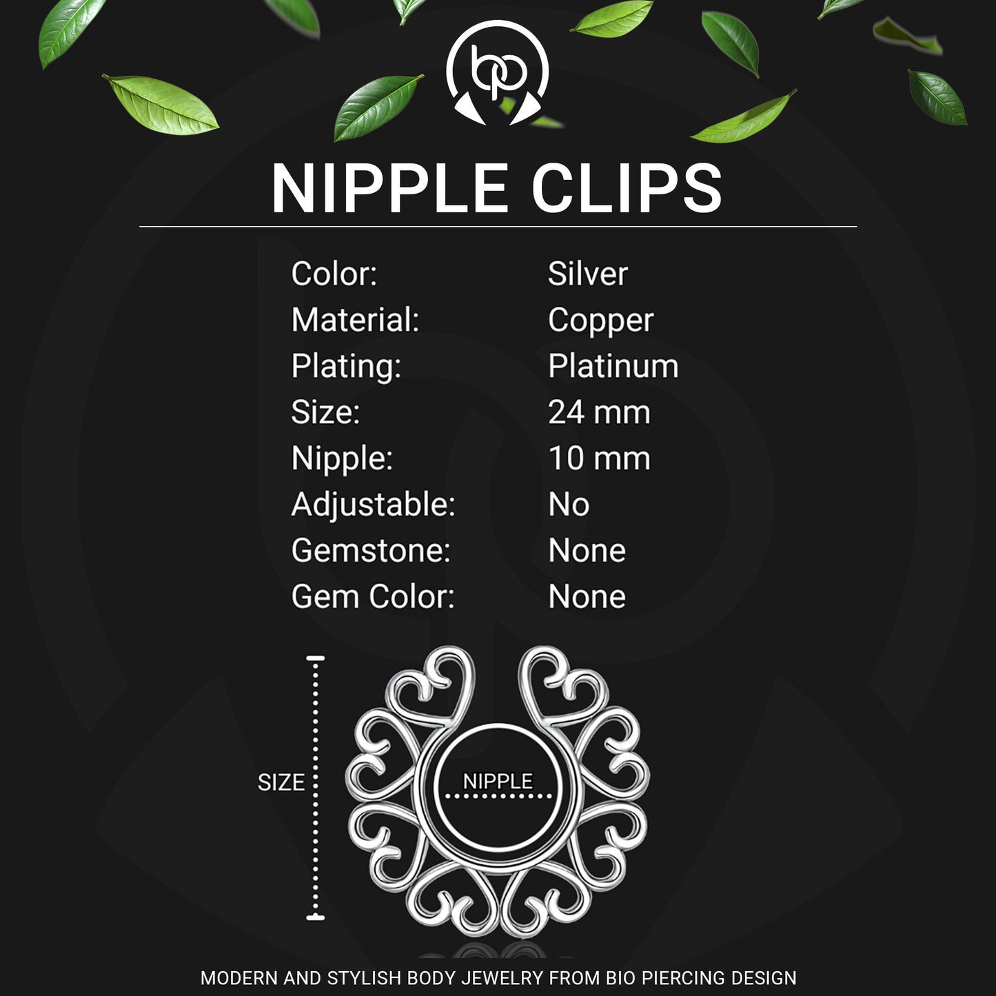 Silver Plated Nipple Clips in Hearts Design