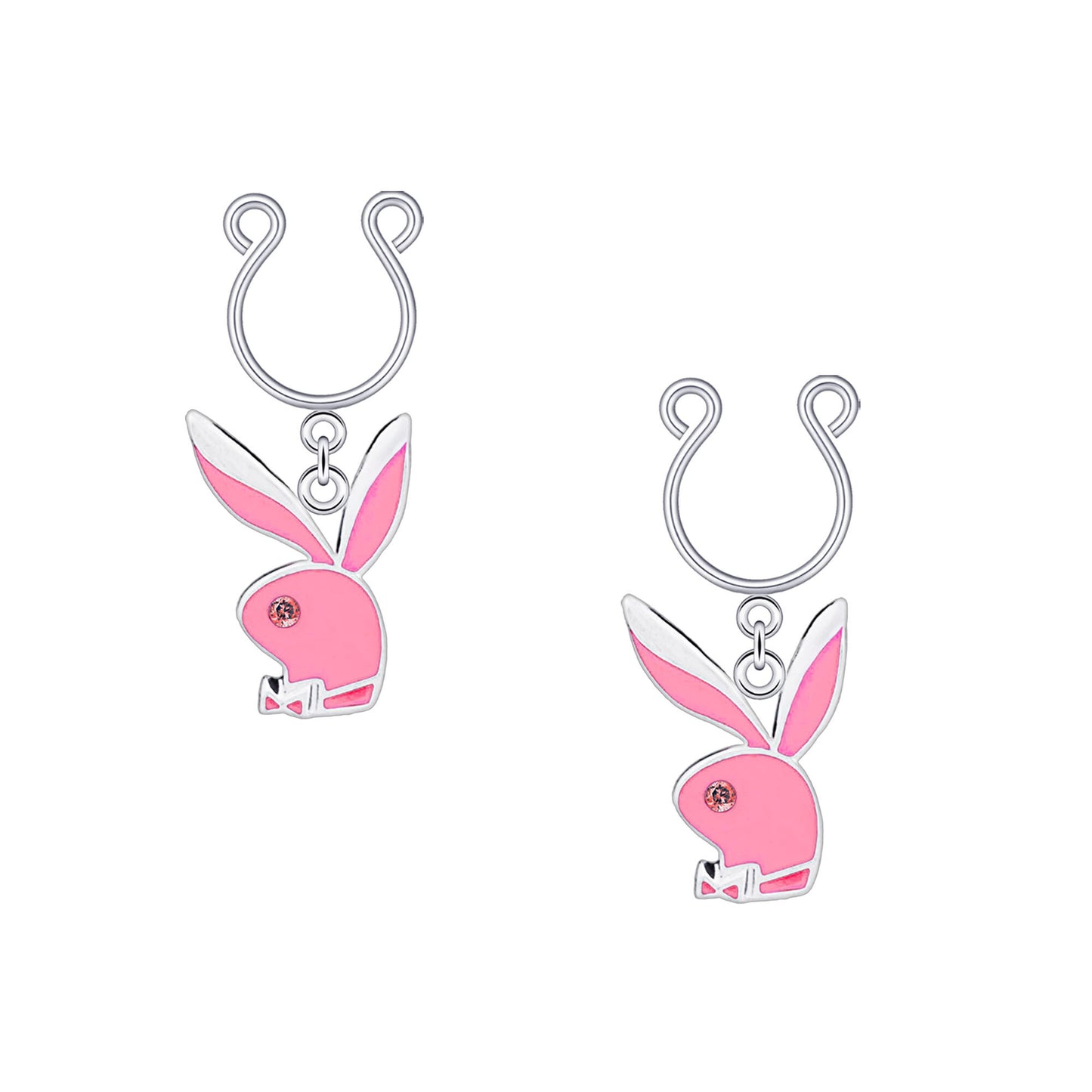 Silver Plated Nipple Clips with Pink Rabbits