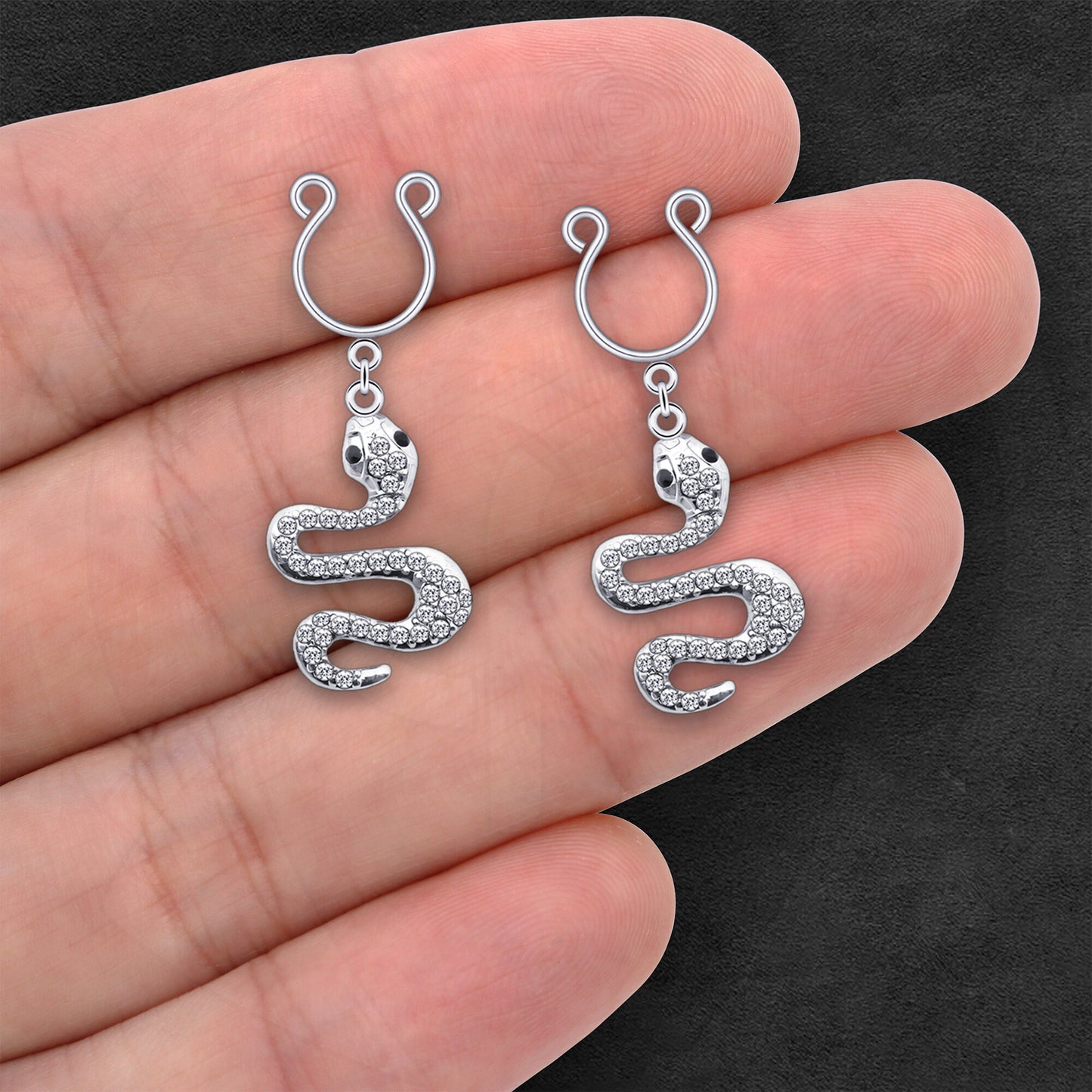 Silver Plated Nipple Clips with Crystal Snake