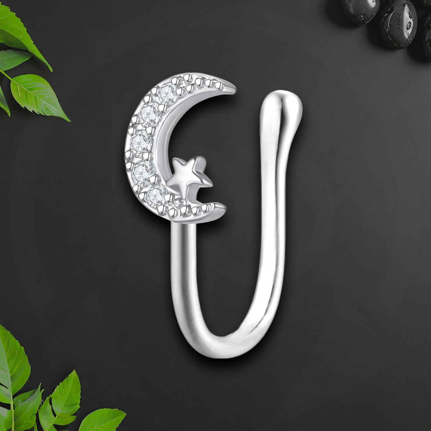 Silver Plated Nose Cuff with Moon and Star