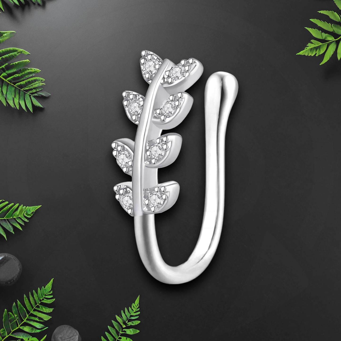 Silver Plated Nose Cuff with Leaves
