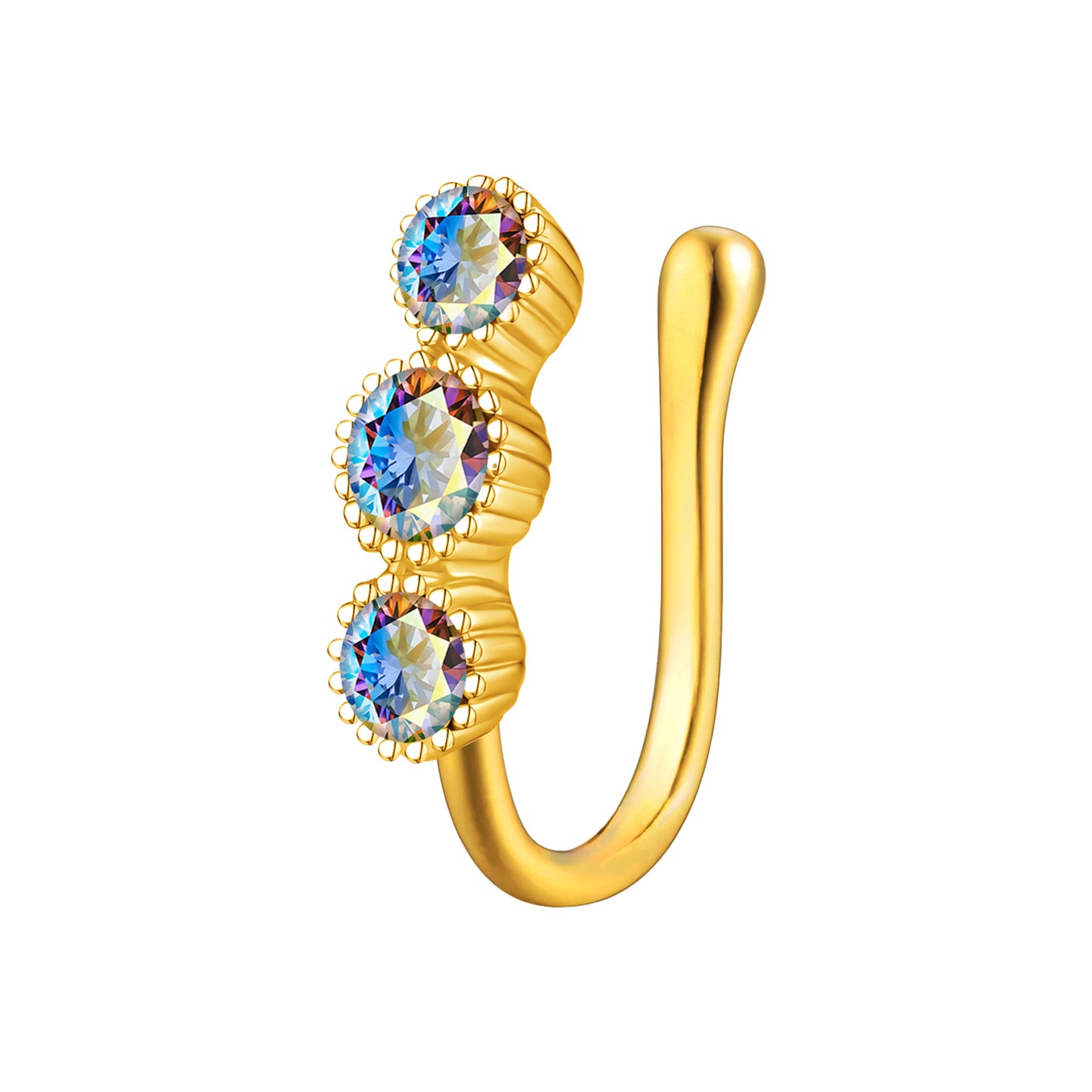 Gold Plated Nose Cuff with Three CZ