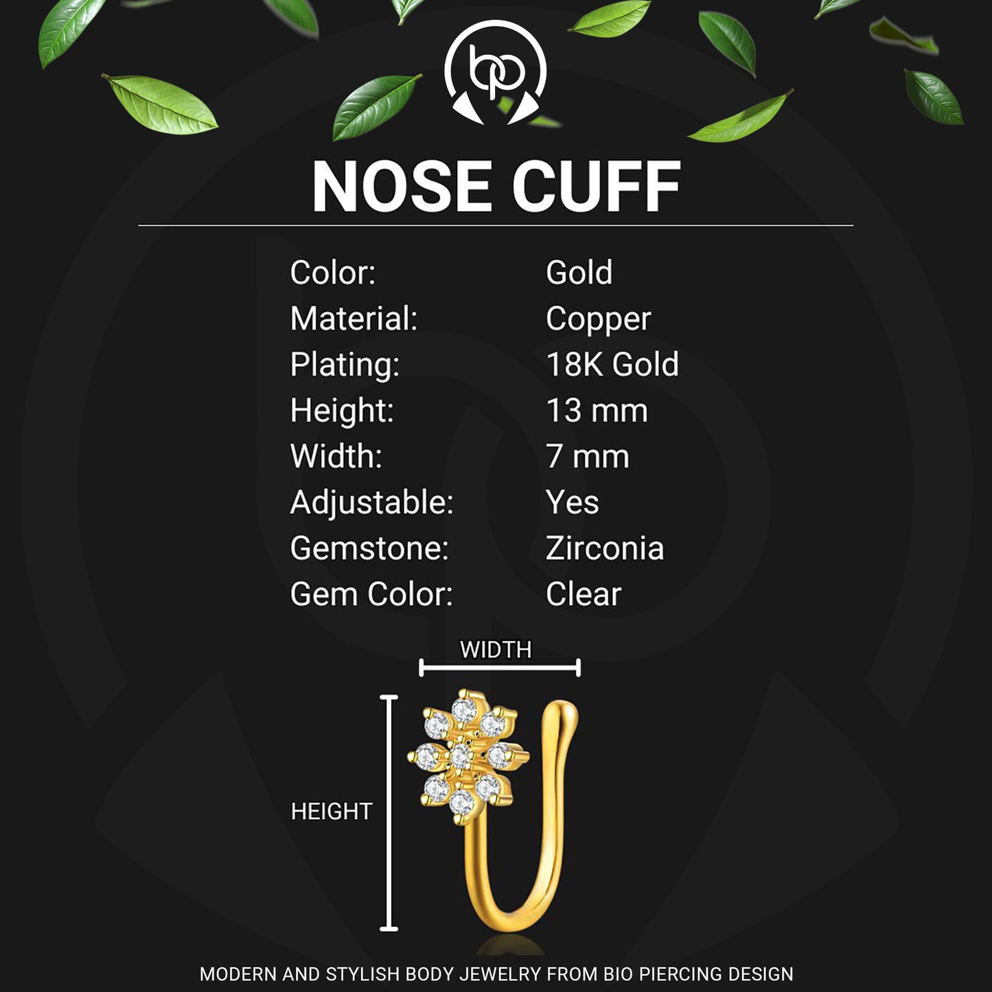 Gold Plated Nose Cuff with Flower