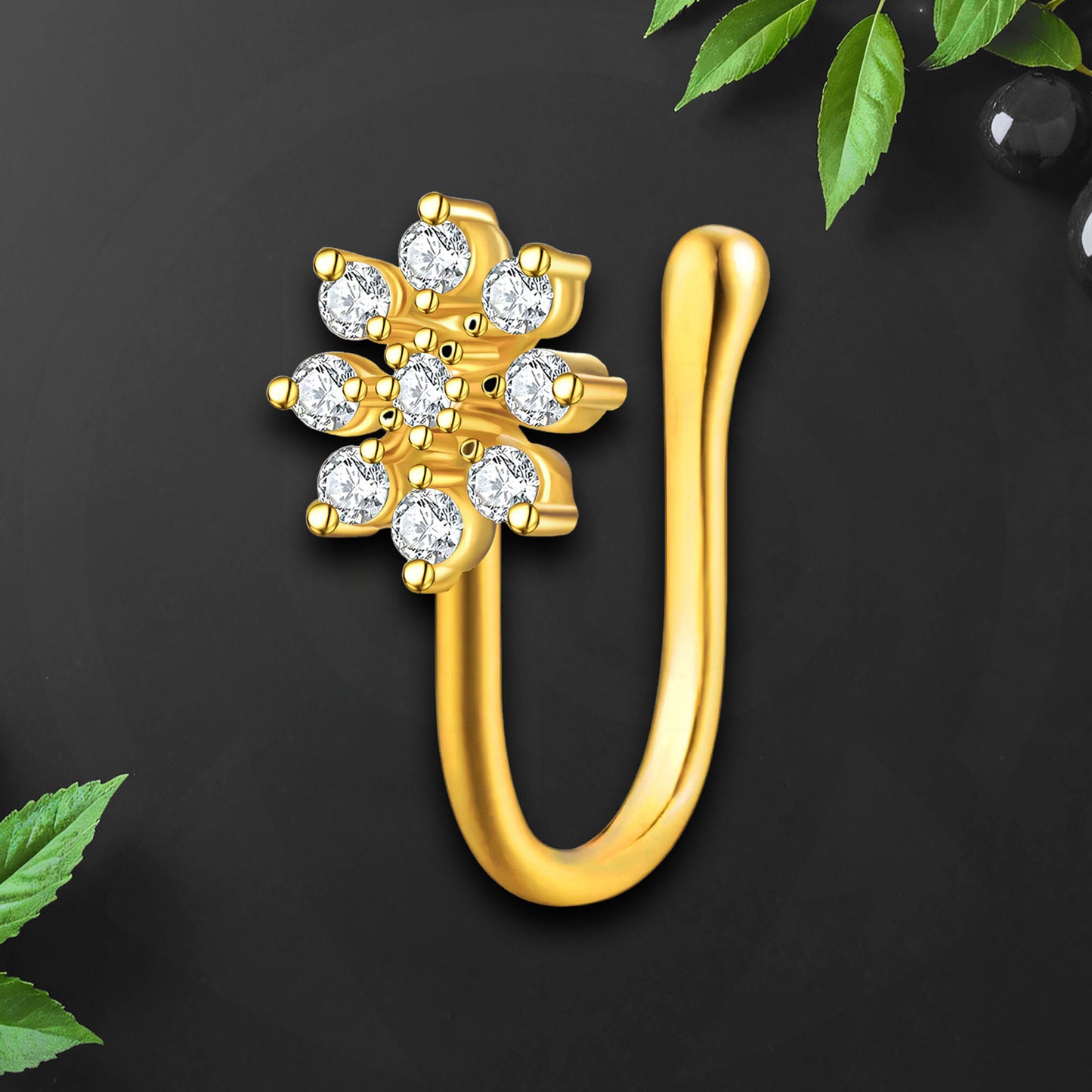 Gold Plated Nose Cuff with Flower