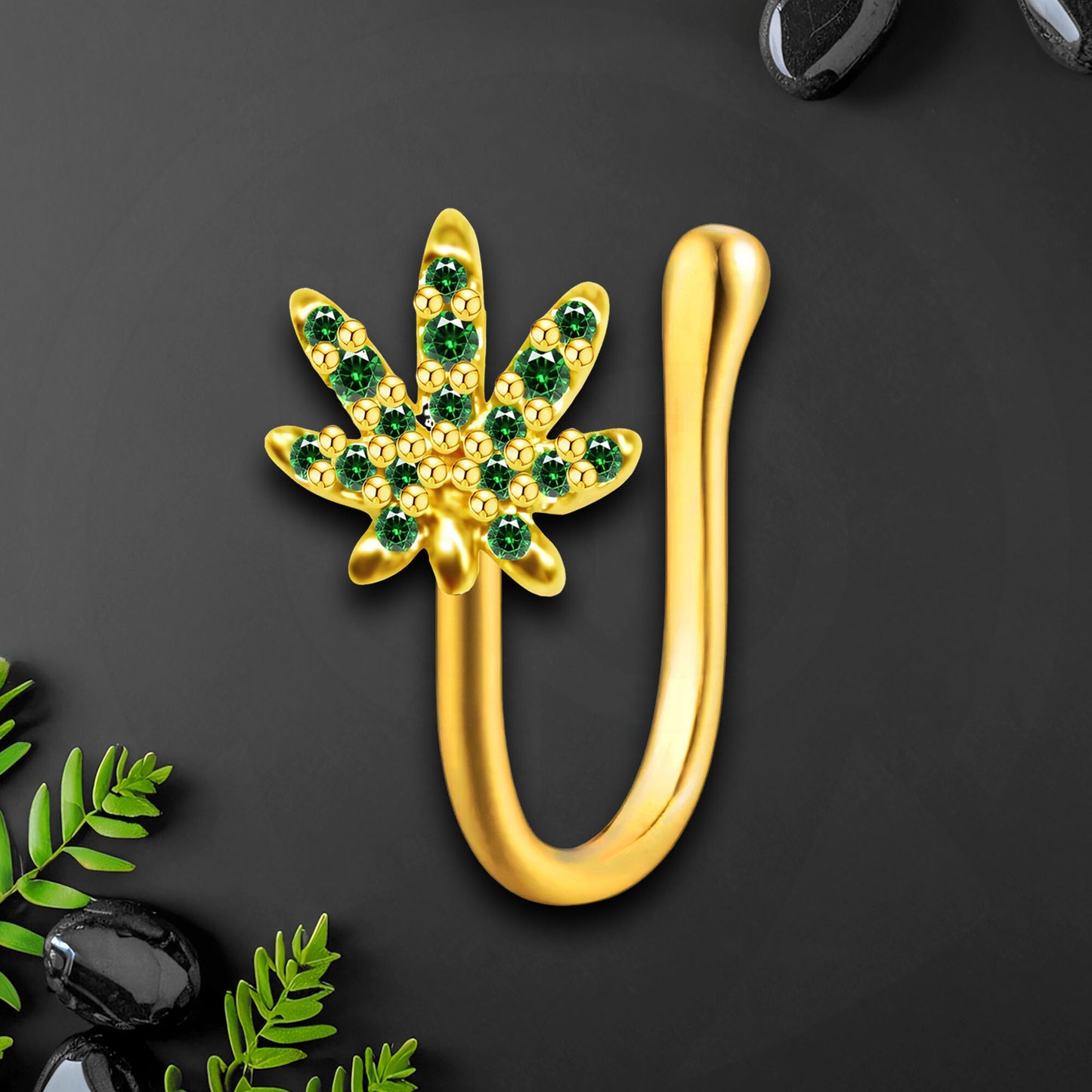 Gold Plated Nose Cuff with Weed Leaf