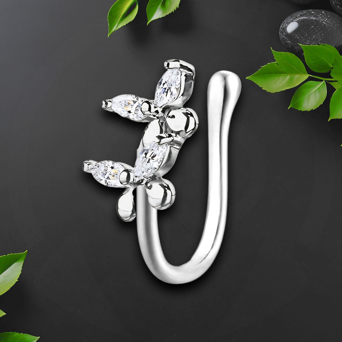Silver Plated Nose Cuff with Butterflies
