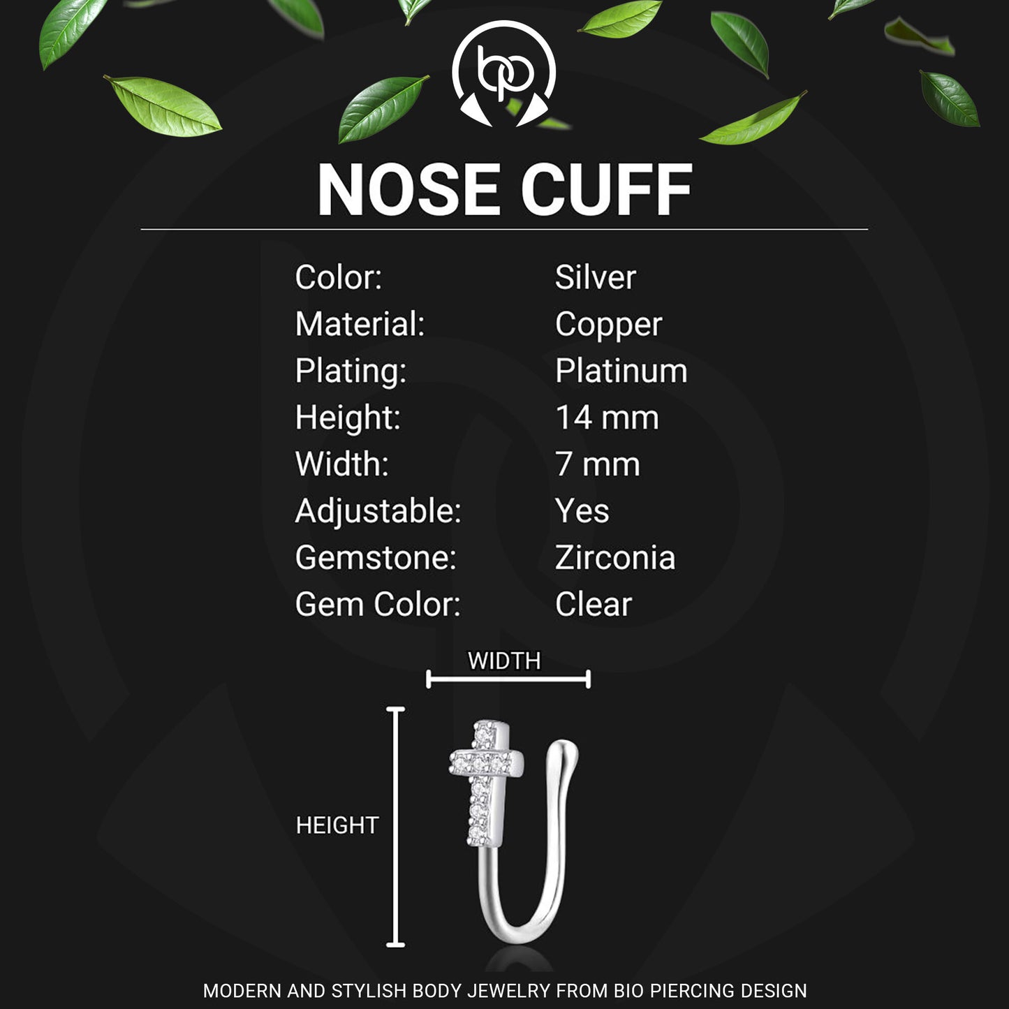Silver Plated Nose Cuff with Cross