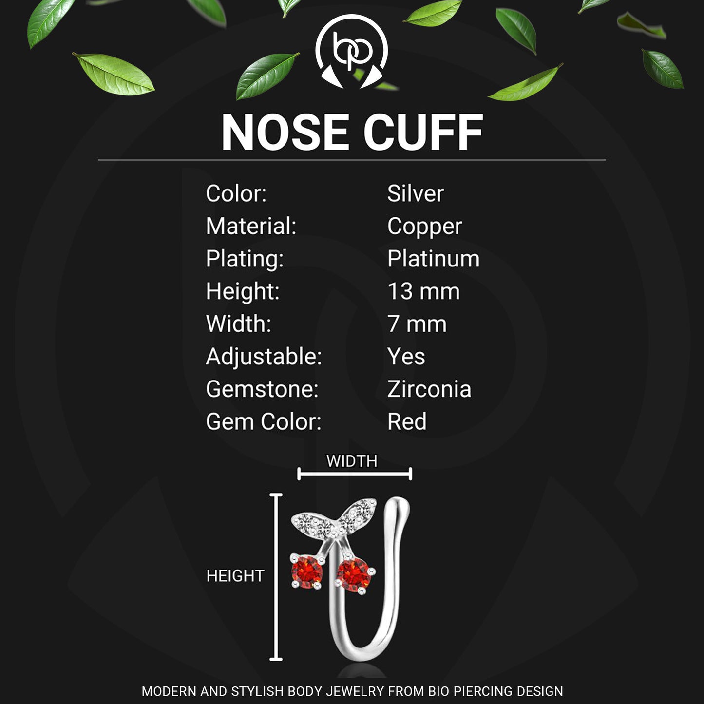 Silver Plated Nose Cuff with Cherries
