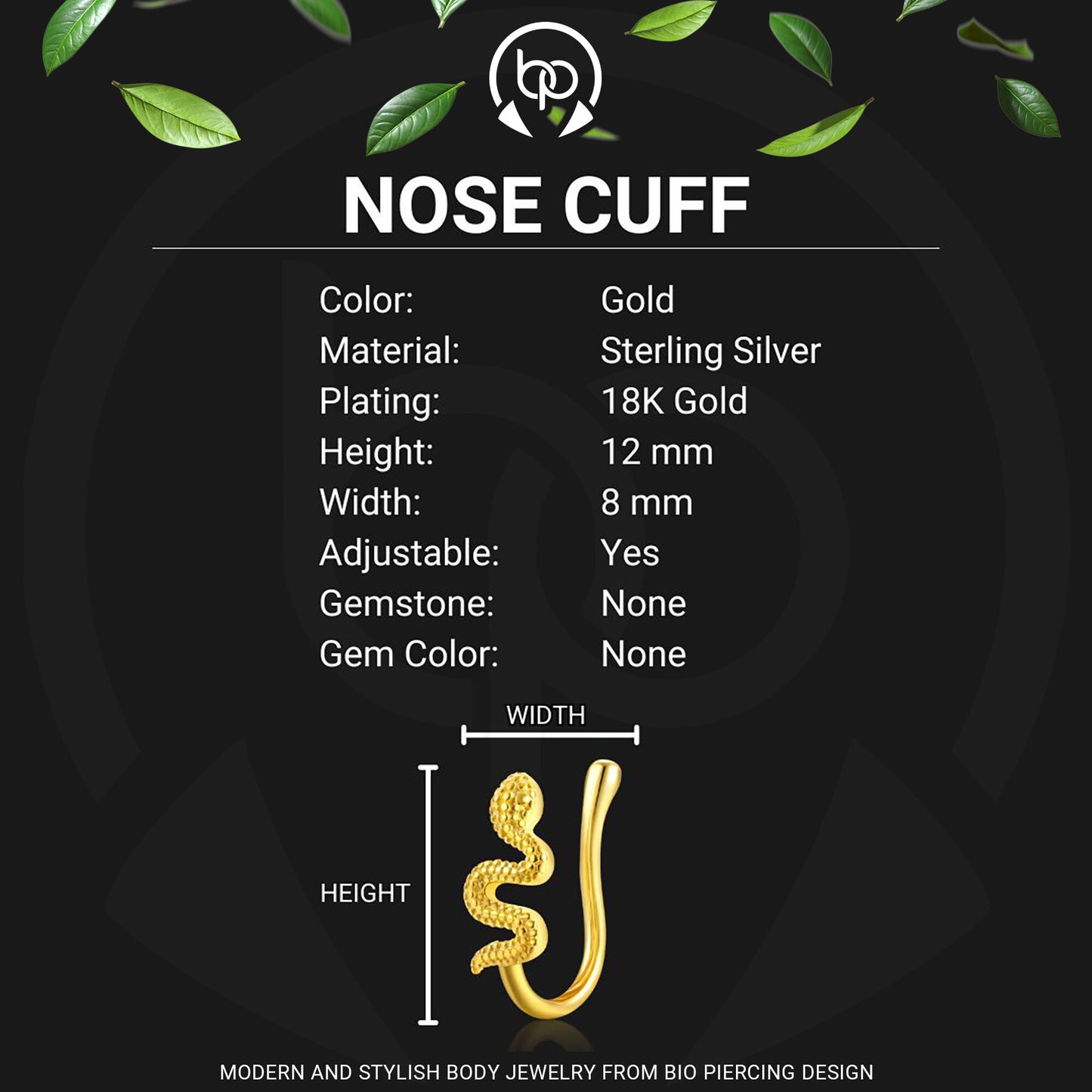 Sterling Silver Nose Cuff with Snake