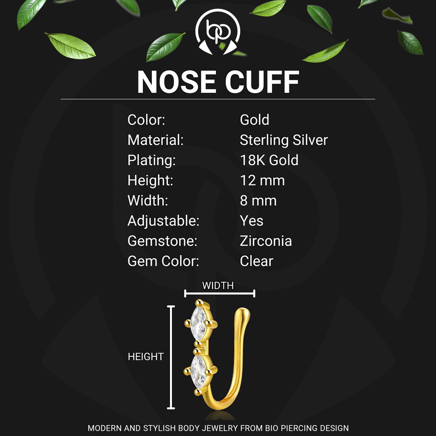 Sterling Silver Nose Cuff with Rhombuses