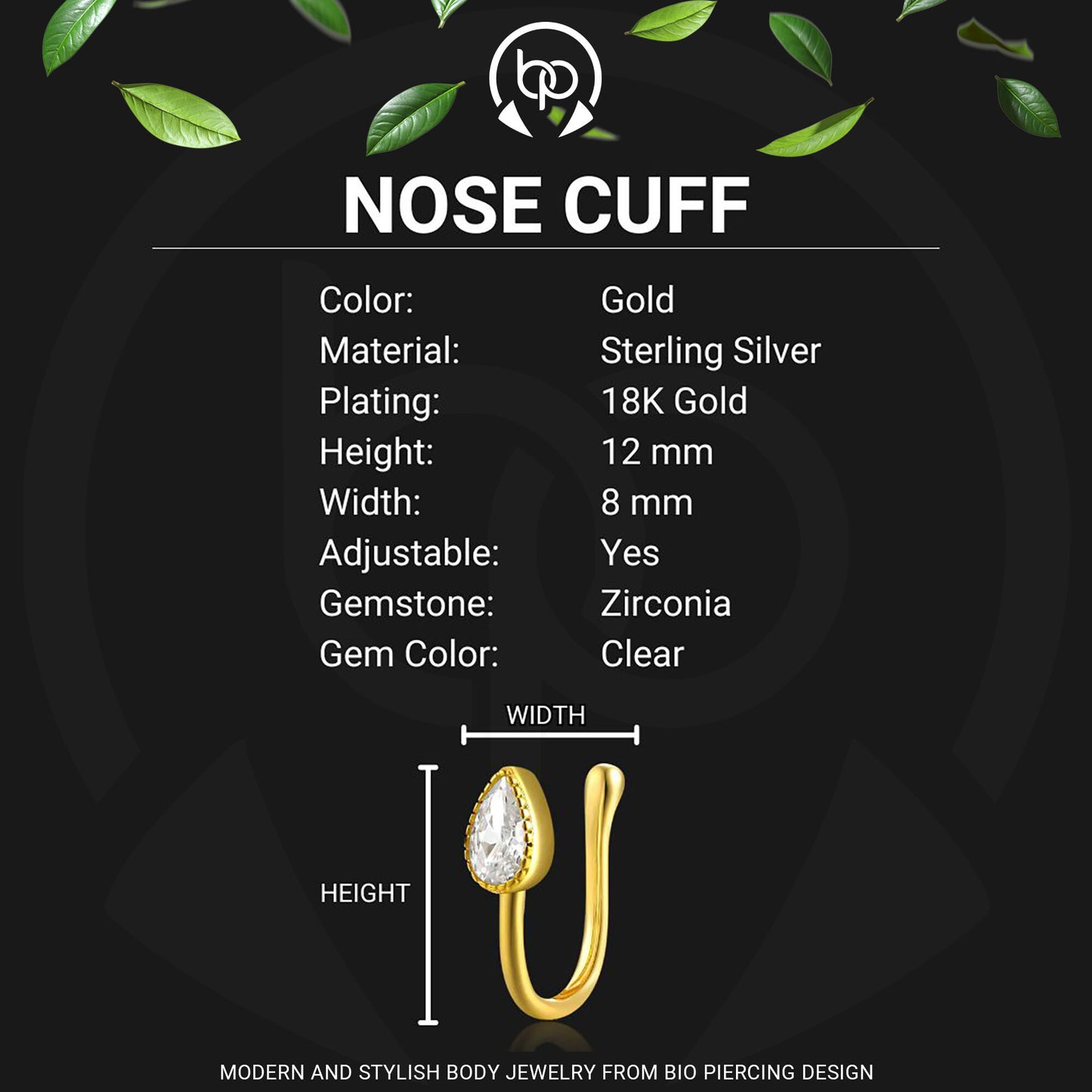 Sterling Silver Nose Cuff with Drop