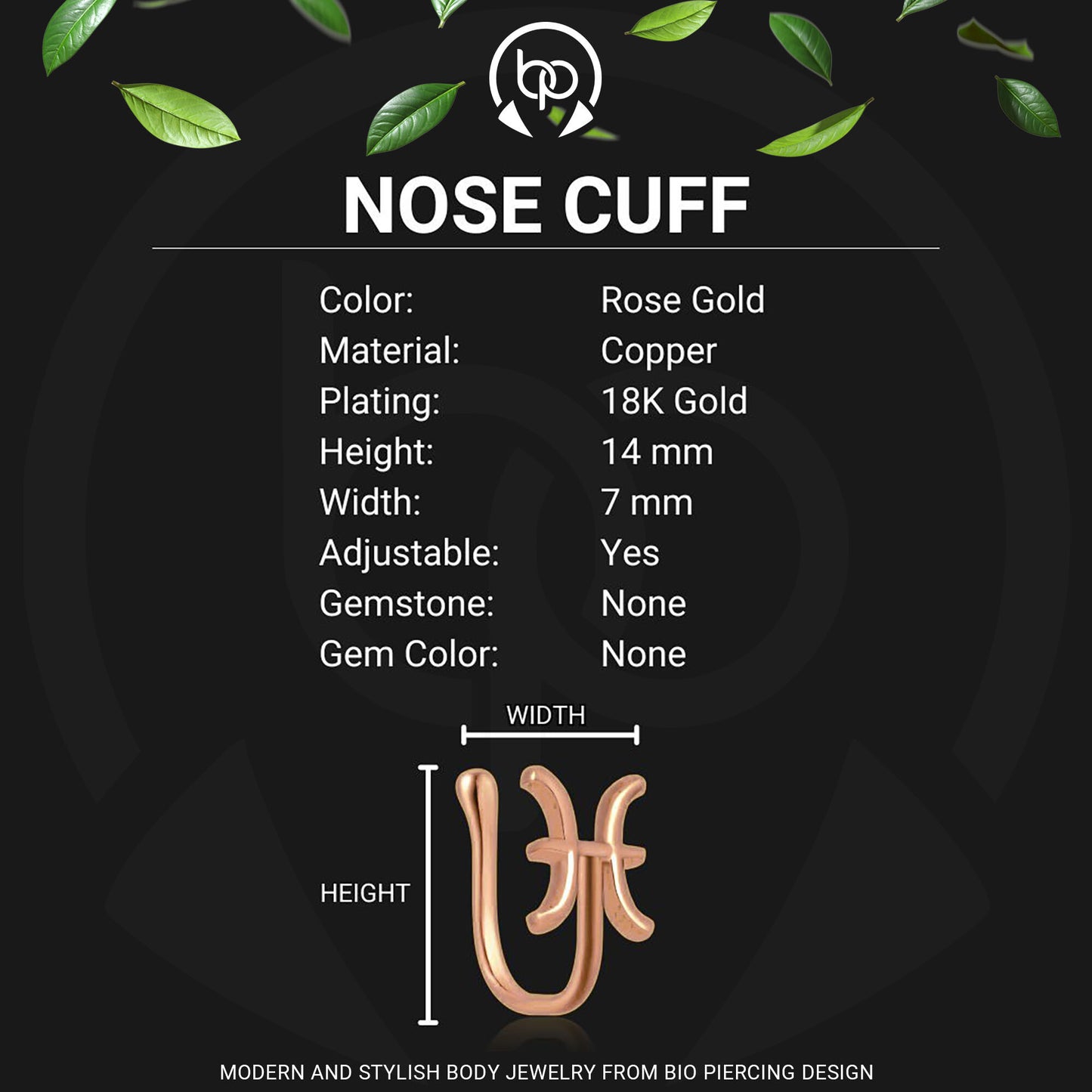 Gold Plated Nose Cuff with Pisces Zodiac