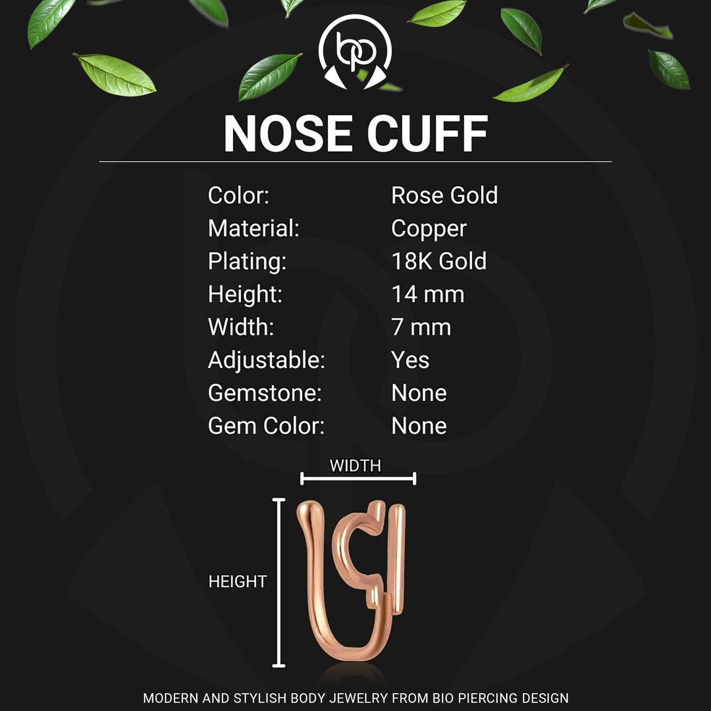 Gold Plated Nose Cuff with Libra Zodiac