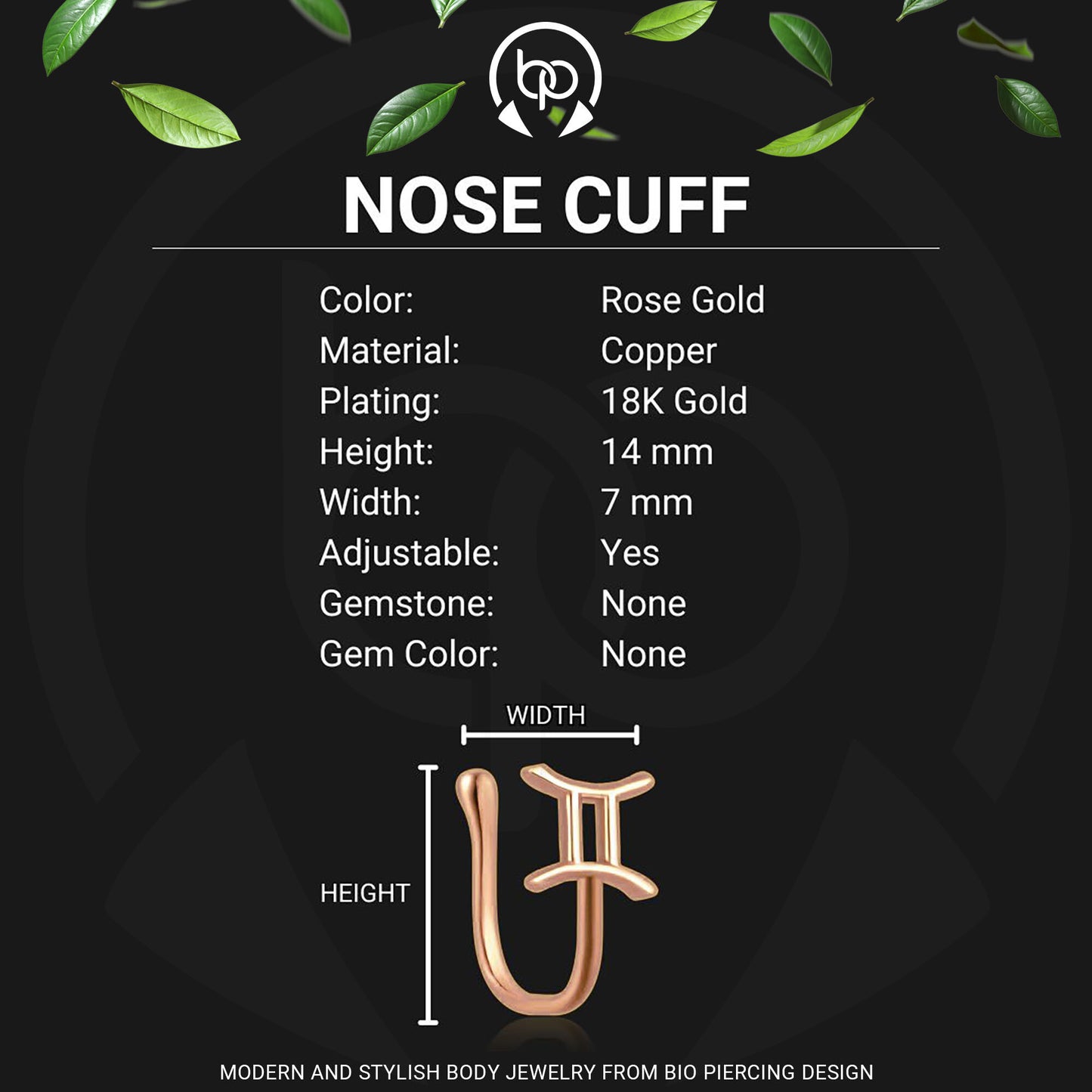 Gold Plated Nose Cuff with Gemini Zodiac