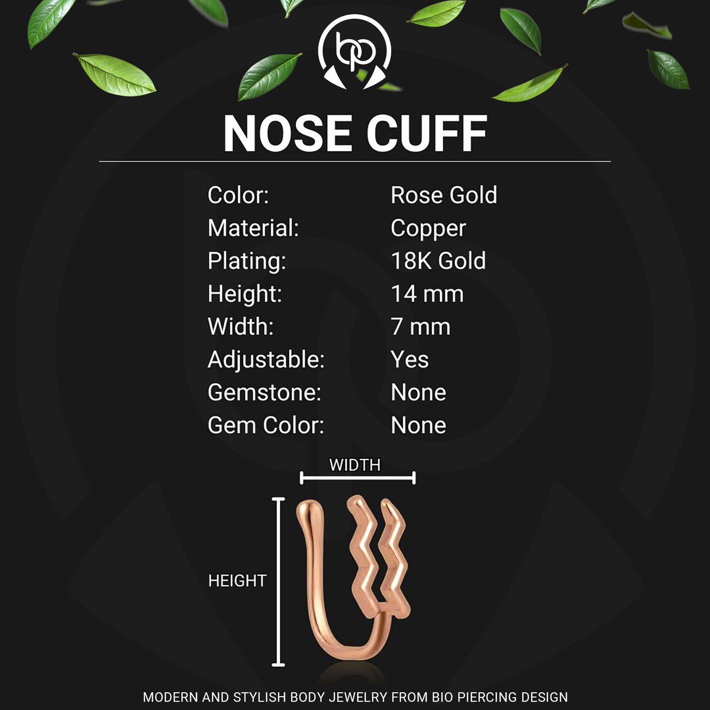 Gold Plated Nose Cuff with Aquarius Zodiac