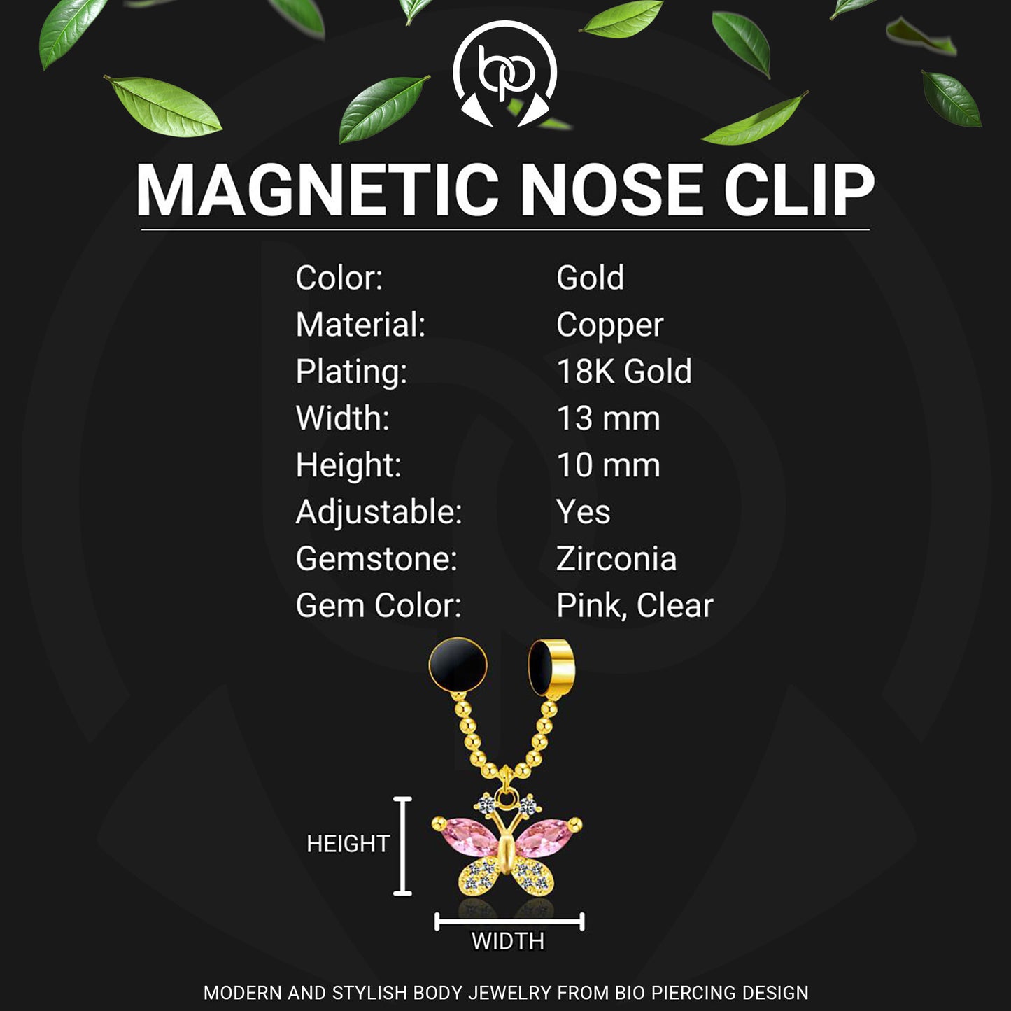 Gold Plated Septum Clip with Butterfly Dangle