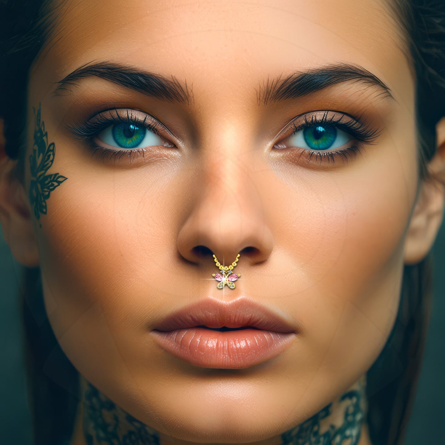 Gold Plated Septum Clip with Butterfly Dangle