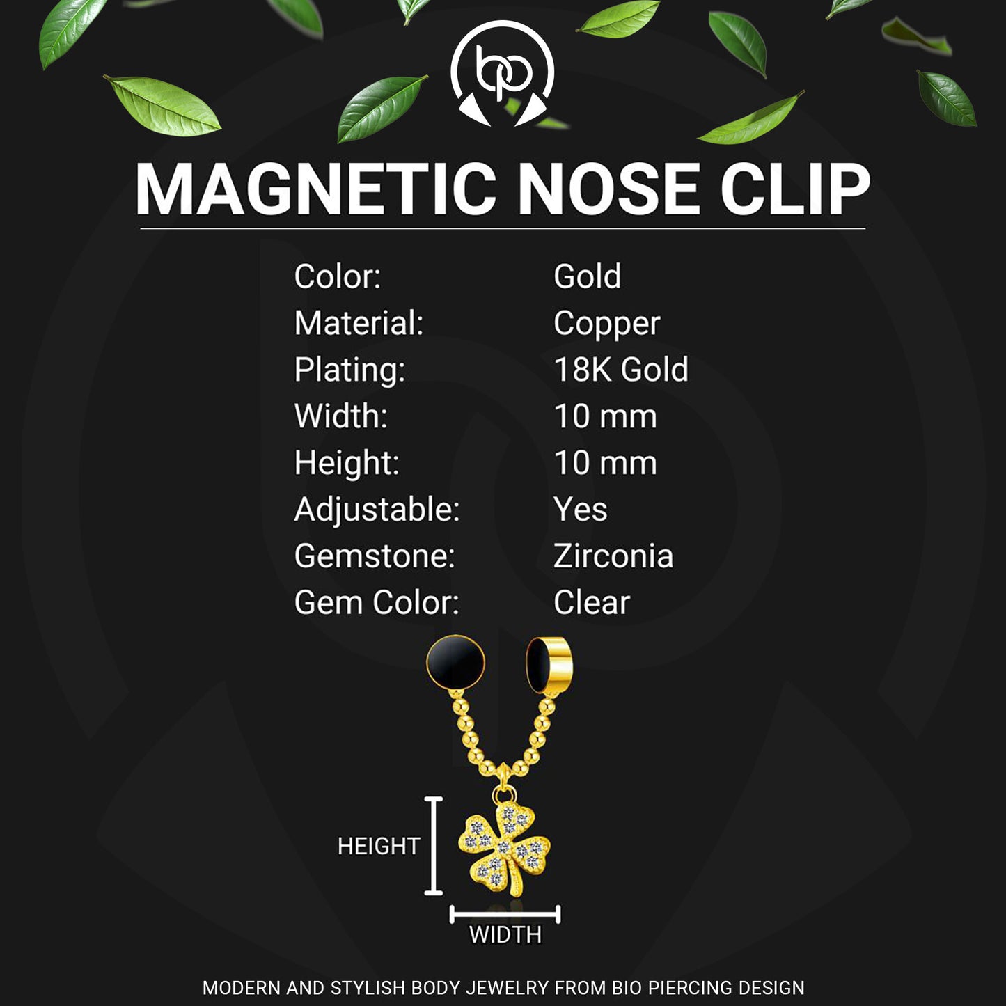 Gold Plated Septum Clip with Leaf Dangle